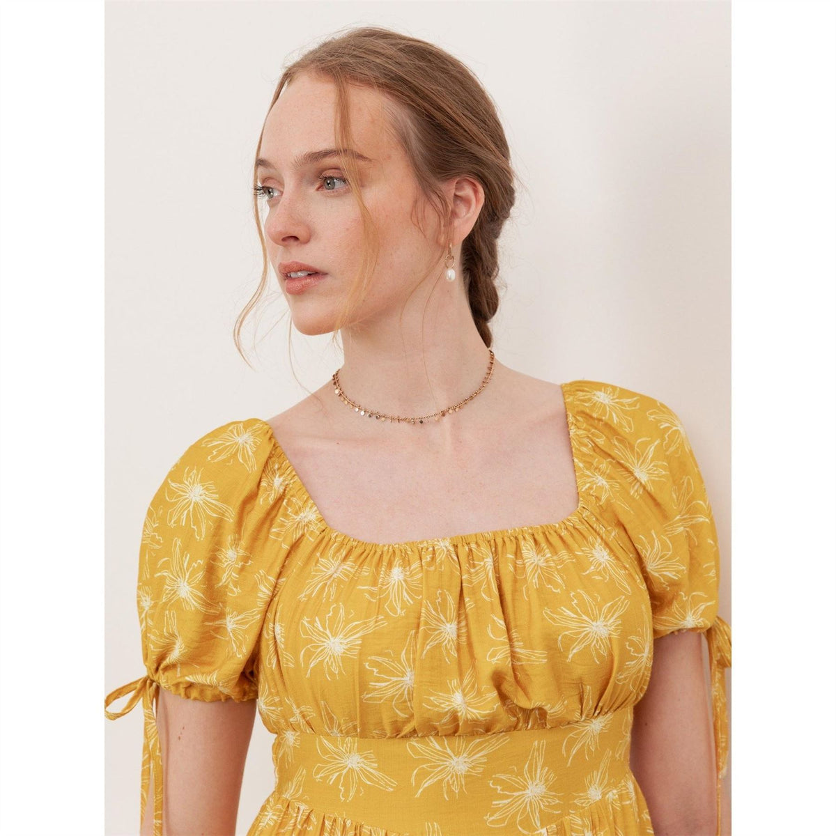 Lovedrobe Yellow Floral Elasticated Square Neck Mini Dress
