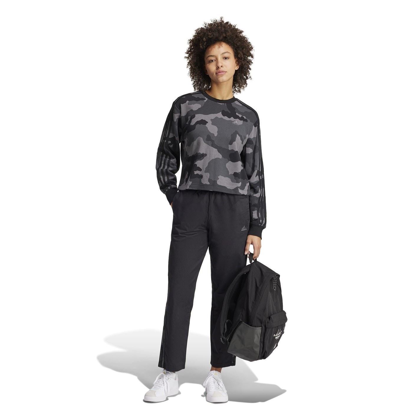 adidas Womens Essentials 3 Stripes Camo Print Cropped Sweatshirt