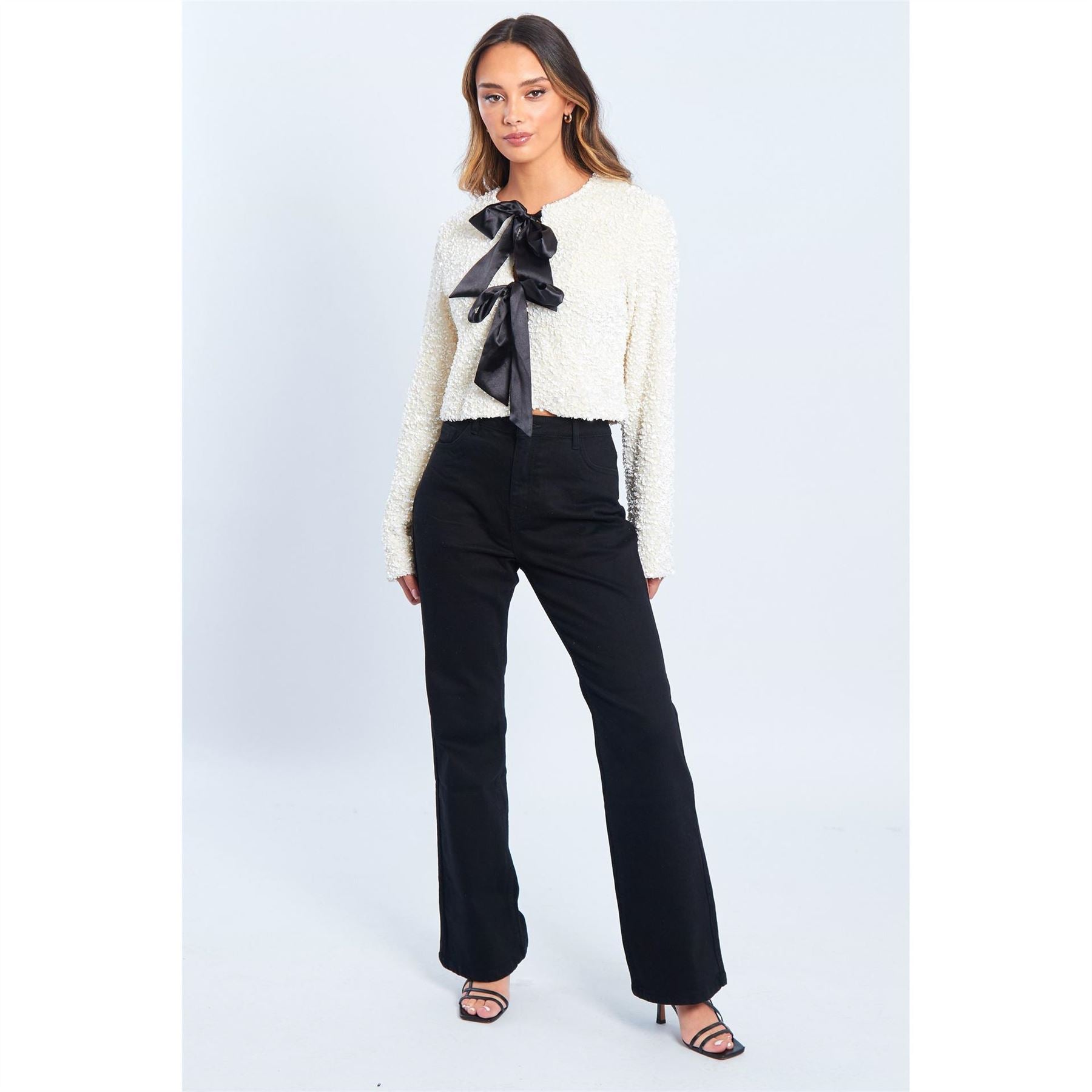Be You Sequin Bow Crew Neck Long Sleeve Top