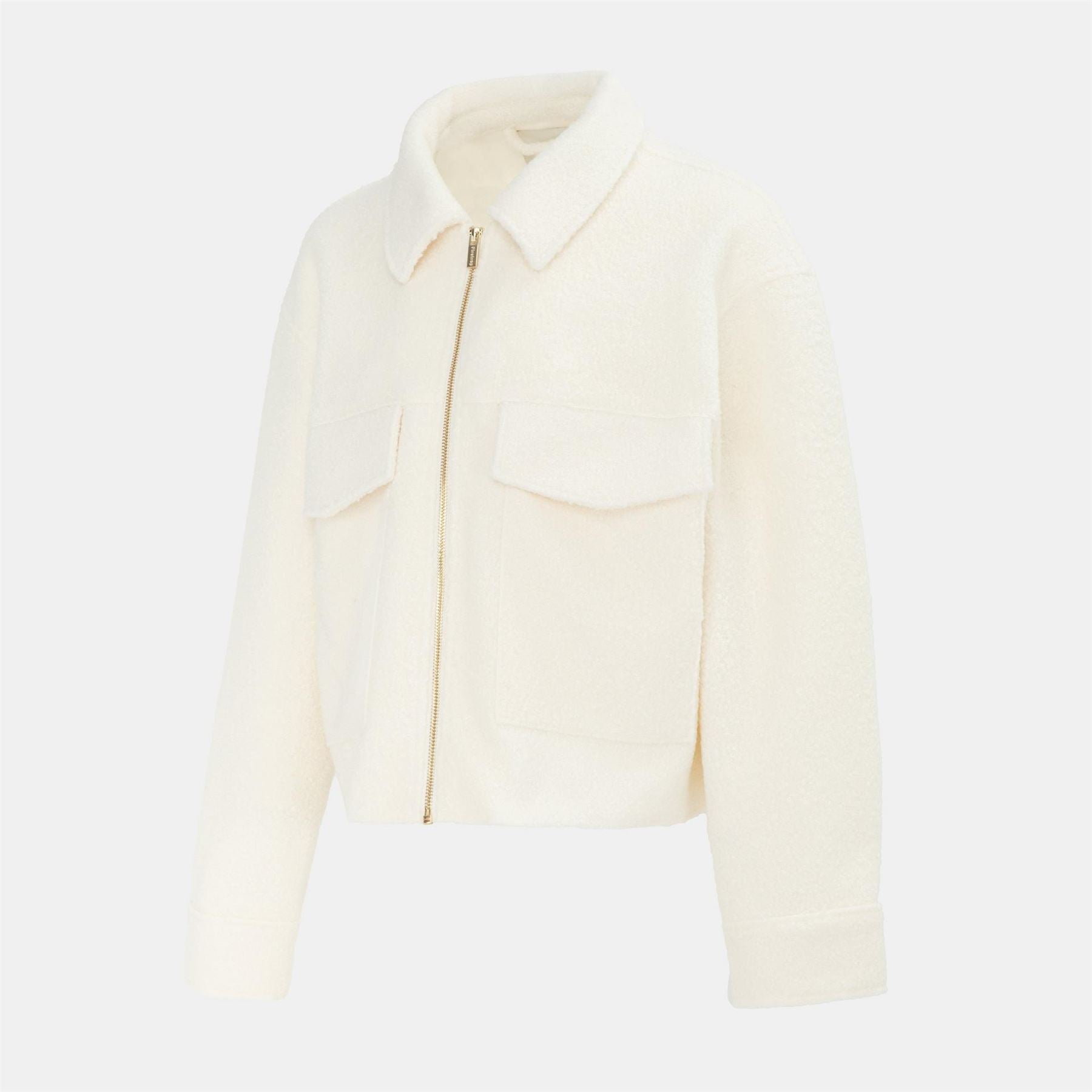 Firetrap Short Textured Cropped Long Sleeve Shearling Jacket