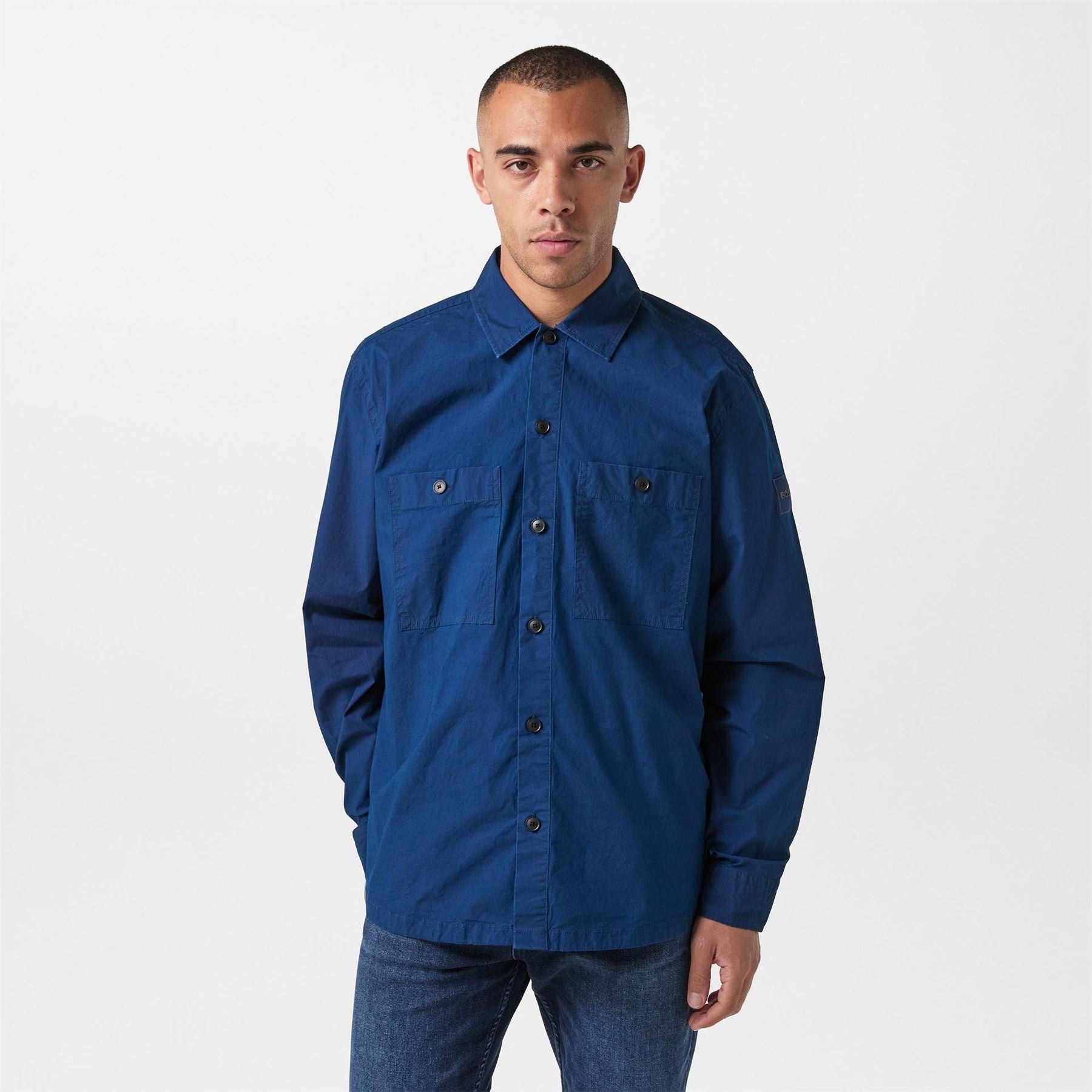 Boss Solid Snap Button Shirt Collared Barrel Cuff Overshirt