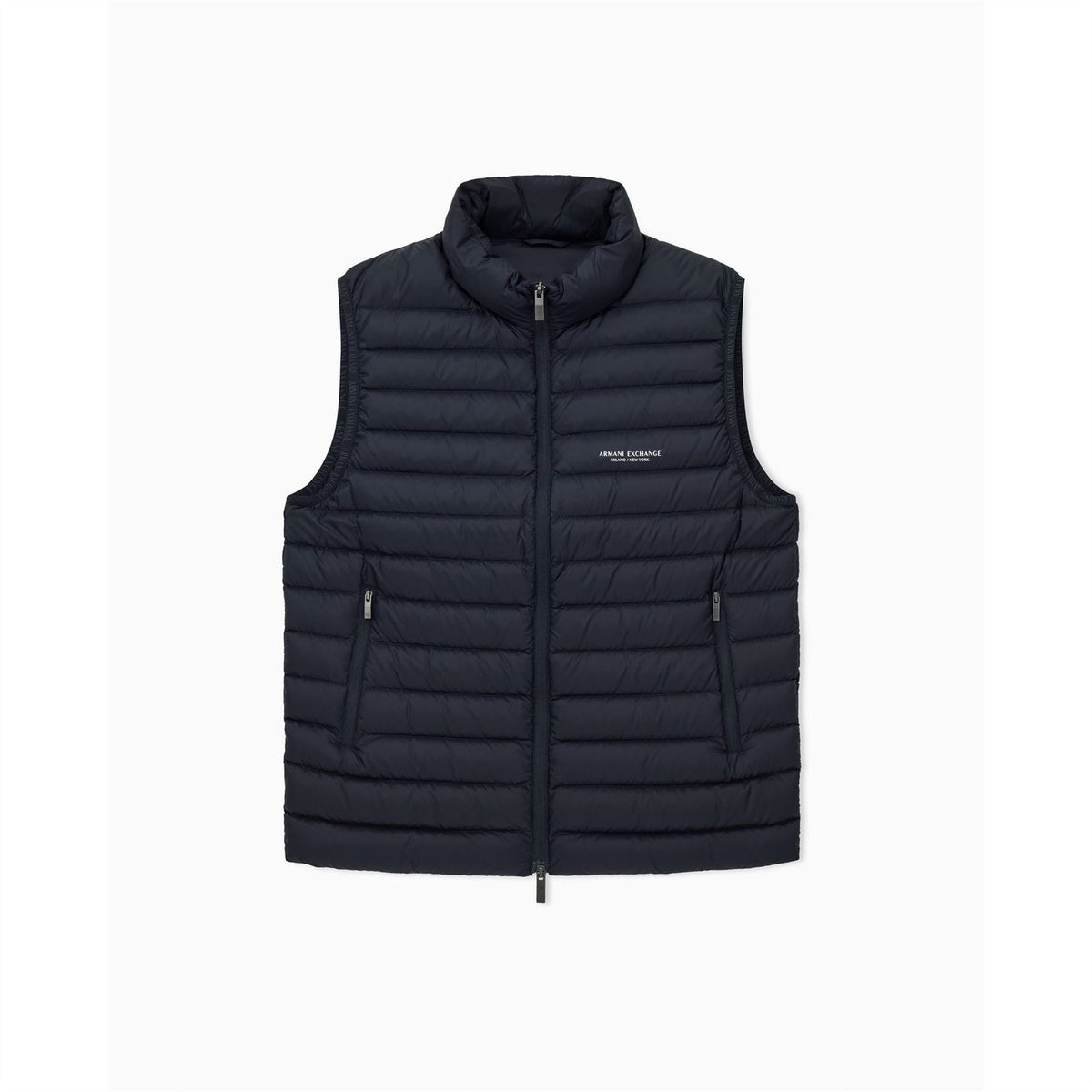 Armani Exchange Horizontal Stripe Two-Way Zipper Waist Coat with Printed Logo