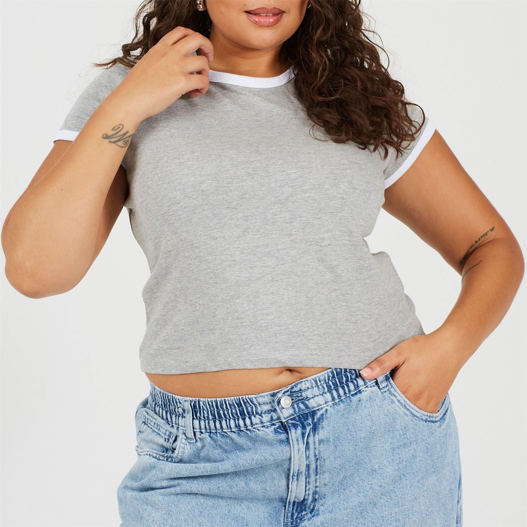 Brave Soul Plus Size Short Sleeve T Shit With Contrast Neck And Sleeve Rib