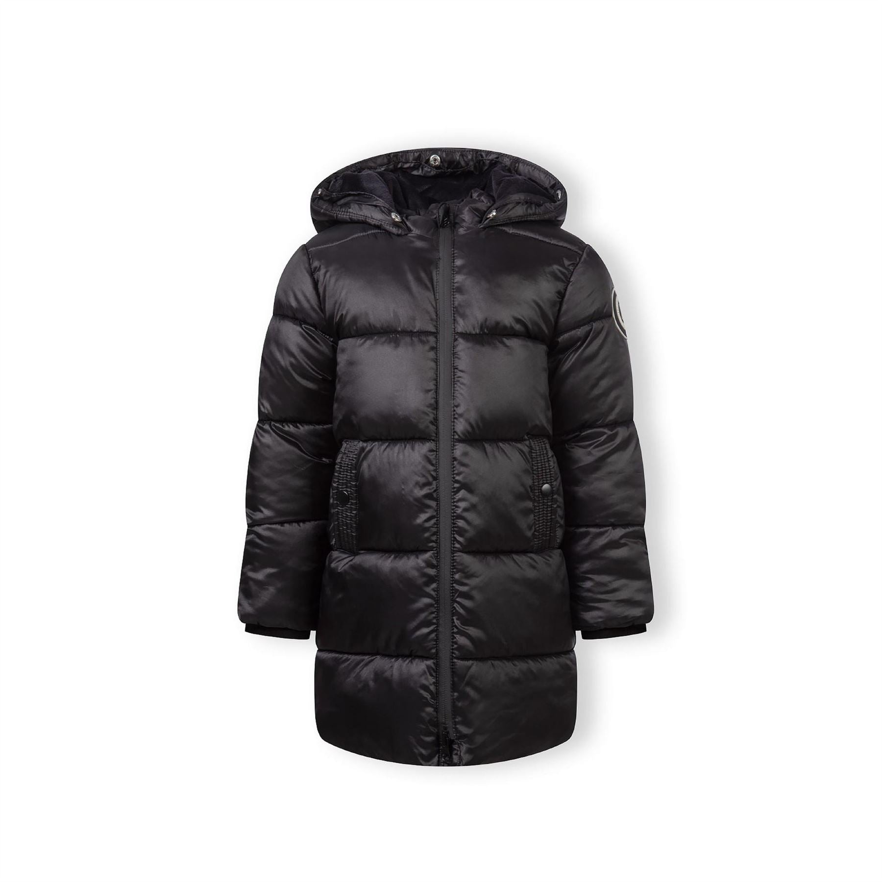Minoti Girls Long Quilted Winter Coat Hood Black