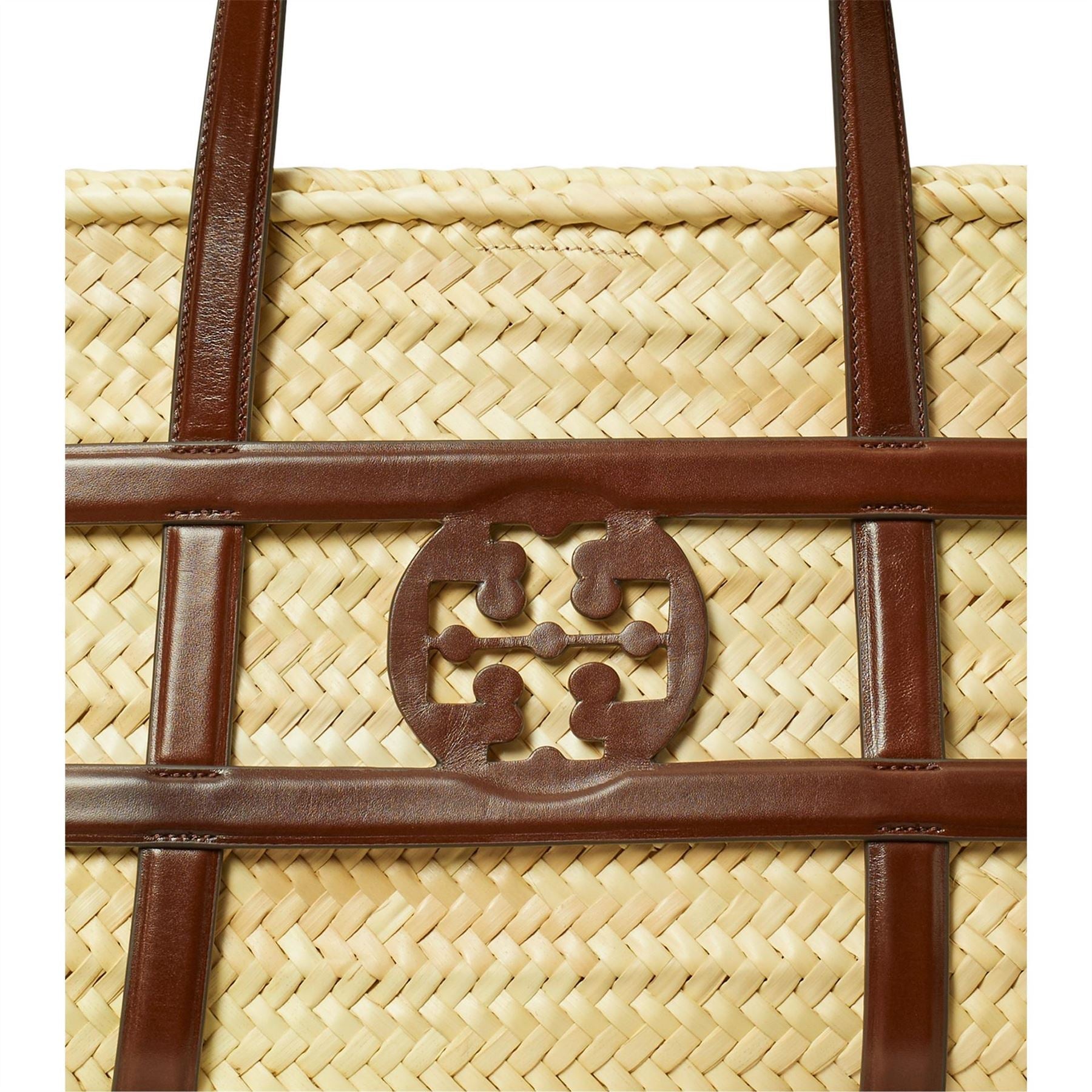 Tory Burch Ella Straw Basket Tote with Logo