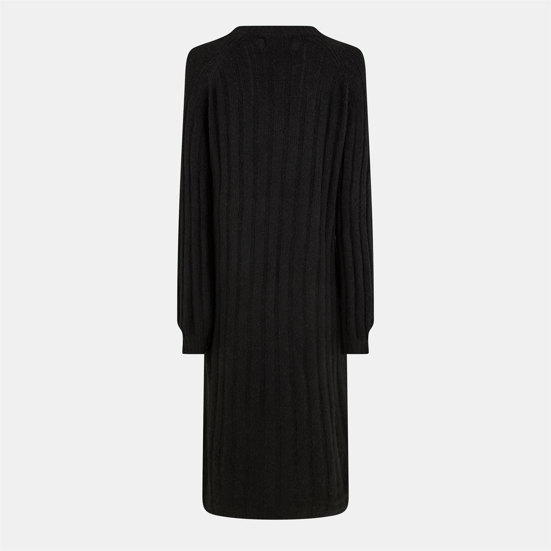 Pieces Knit Crew Neck Ribbed Cuff Midi Sweater Dress