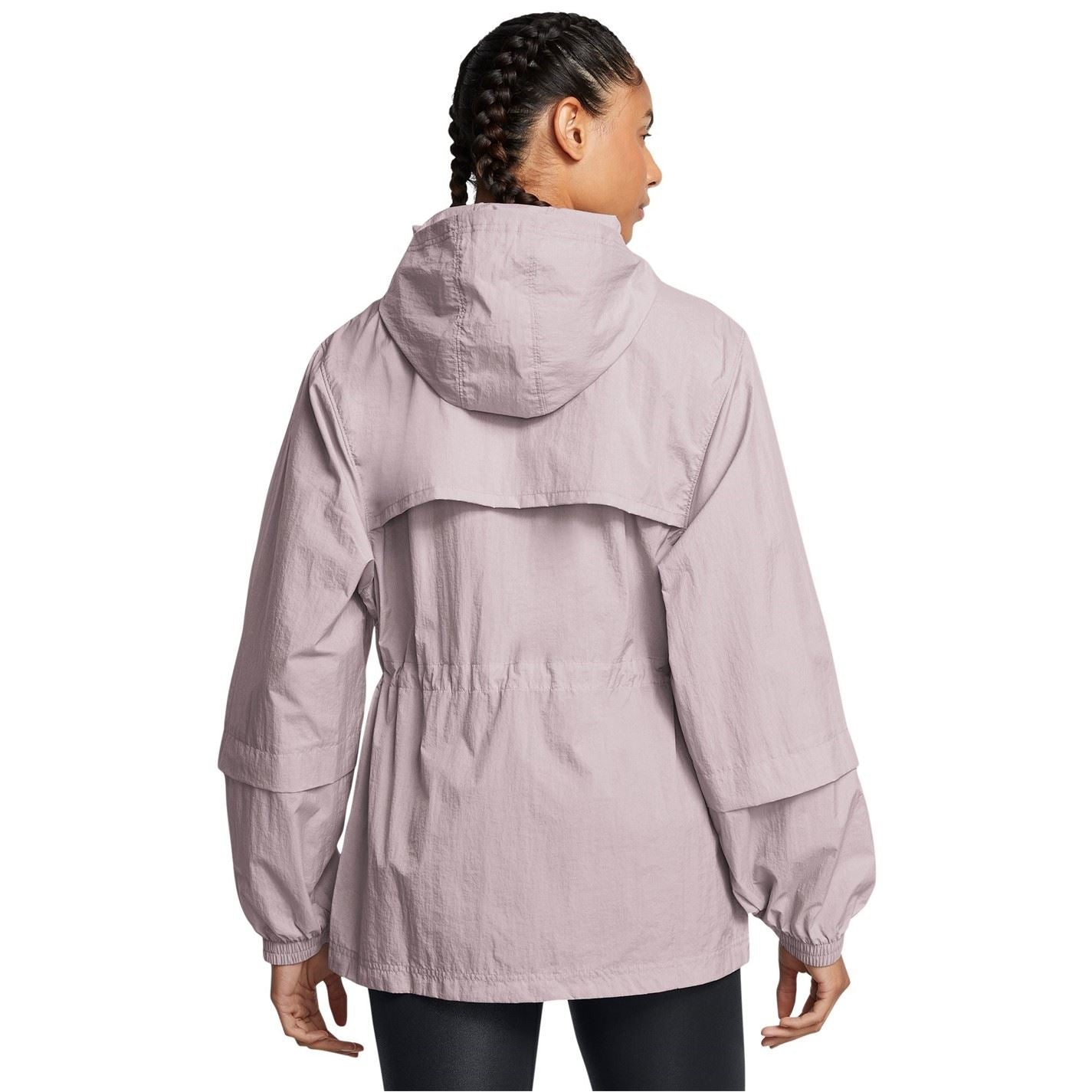 Under Armour Solid Patterned Hooded Drawstring Windbreaker with Flap Pocket