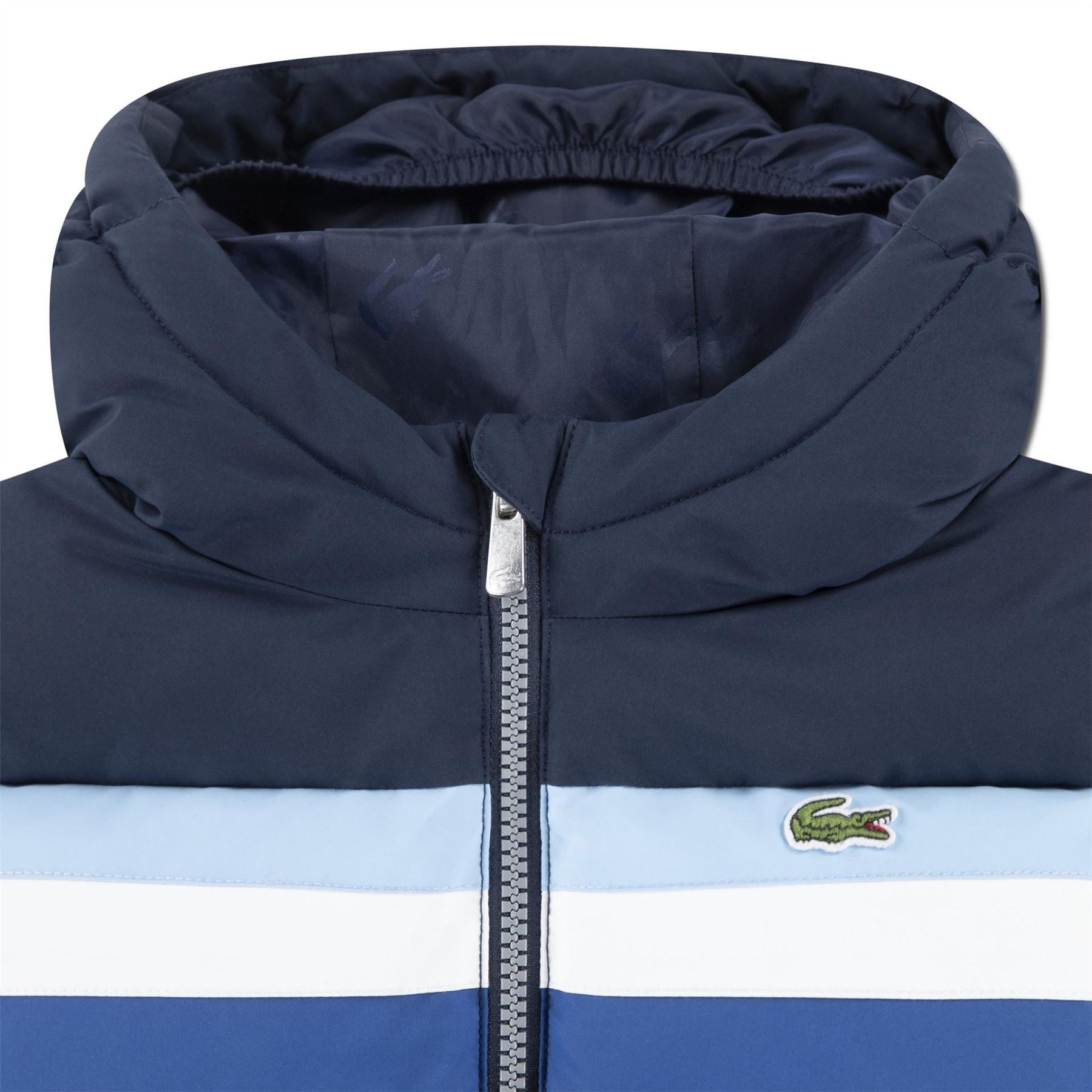 Lacoste Stripe Patterned Hooded Puffer Jacket with Logo