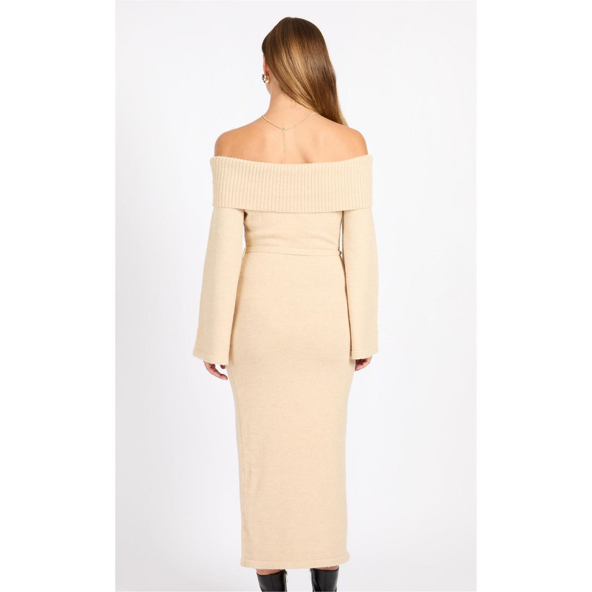 Little Mistress Off-The-Shoulder Maxi Sweater Dress