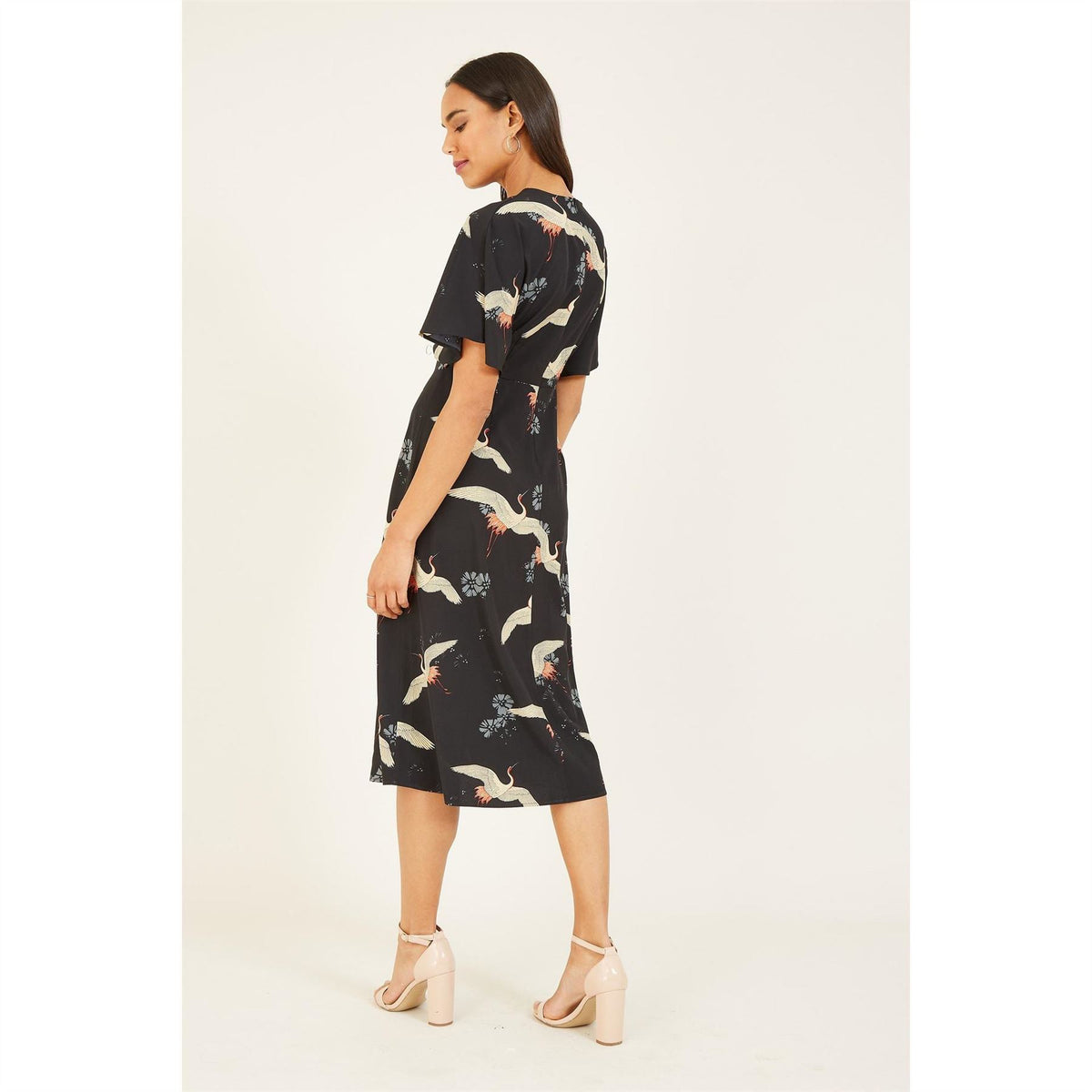 Yumi Crane Print Midi Dress
