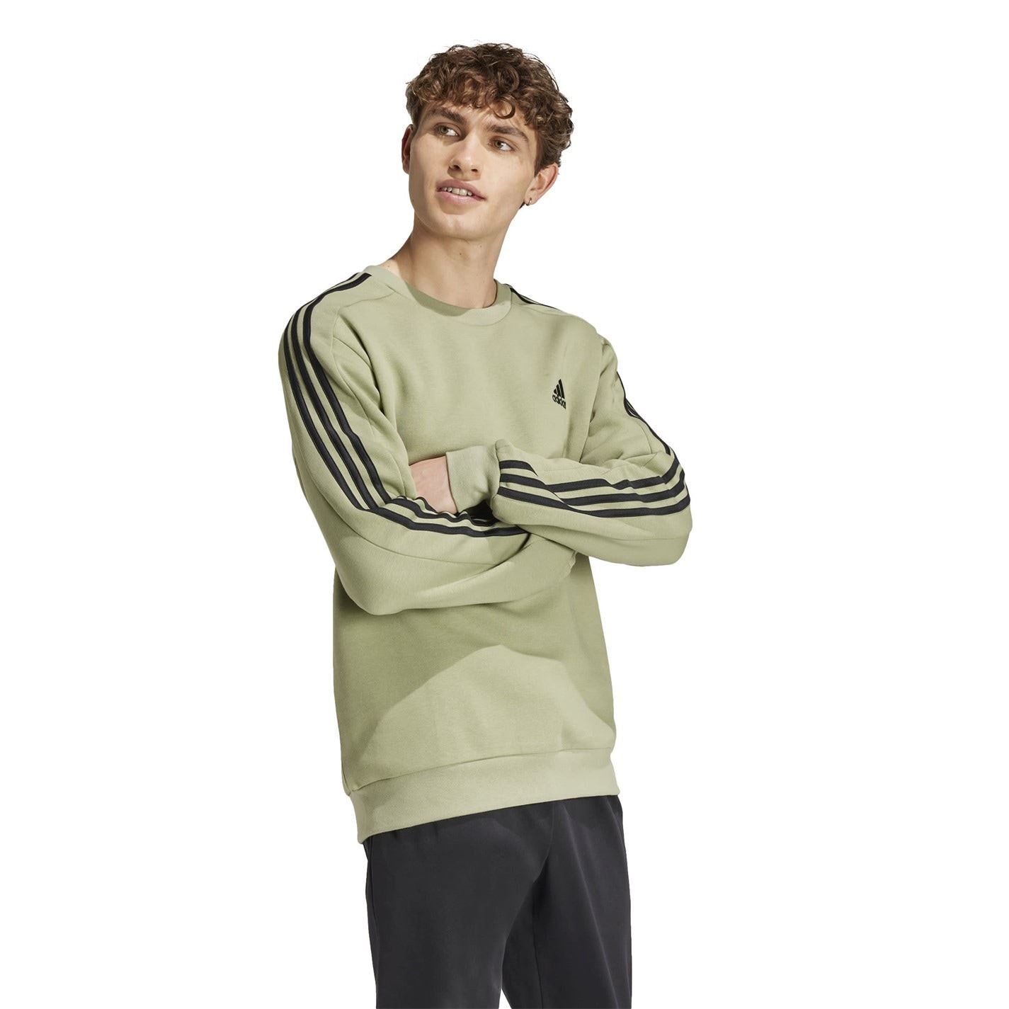 adidas Mens Essentials Crew 3 Stripes Pullover Sweatshirt