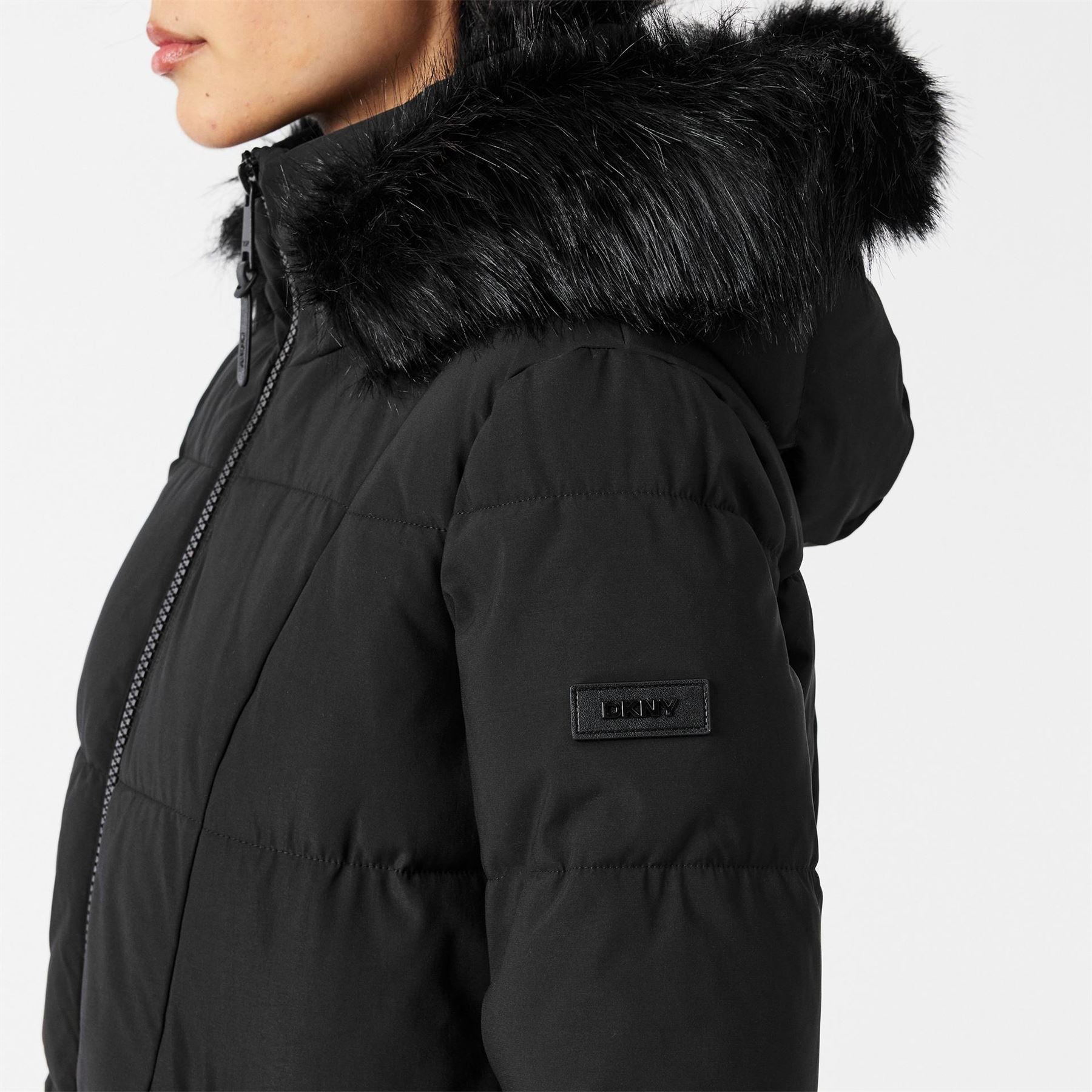 DKNY Medium Fur Hood Puffer Jacket