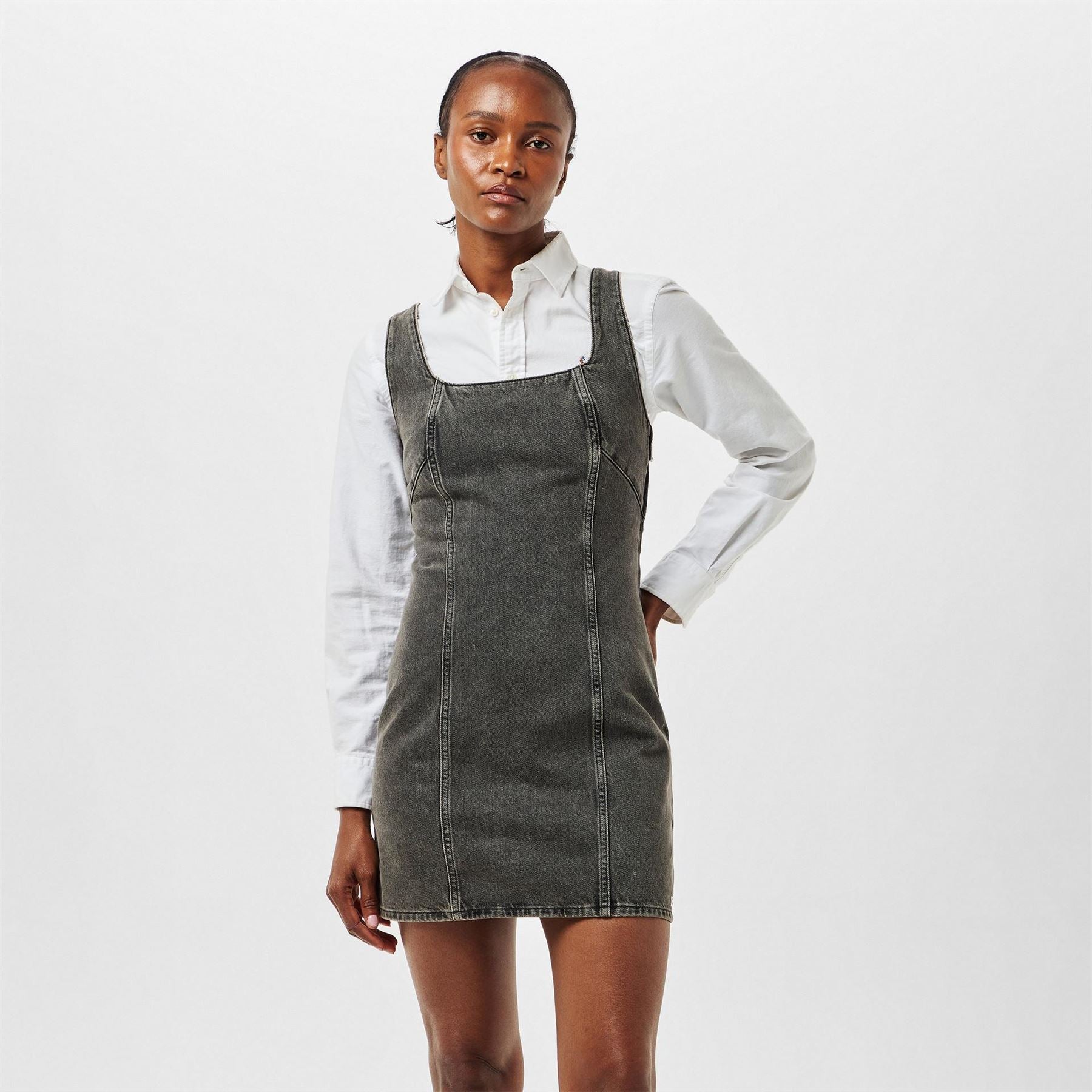 Calvin Klein Jeans Denim Square Neck Sleeveless Mini Dress