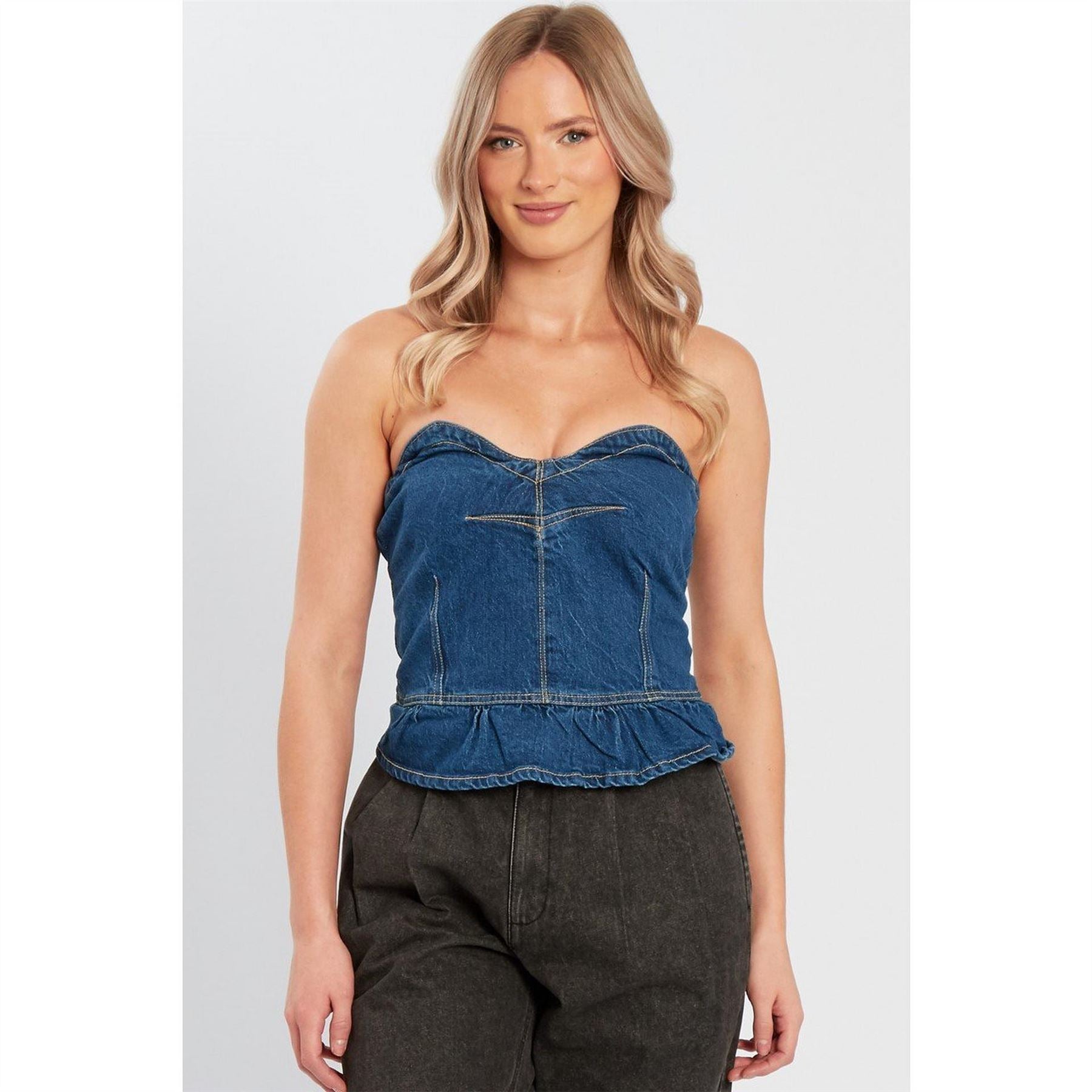 Influence Denim Peplum Corset Top