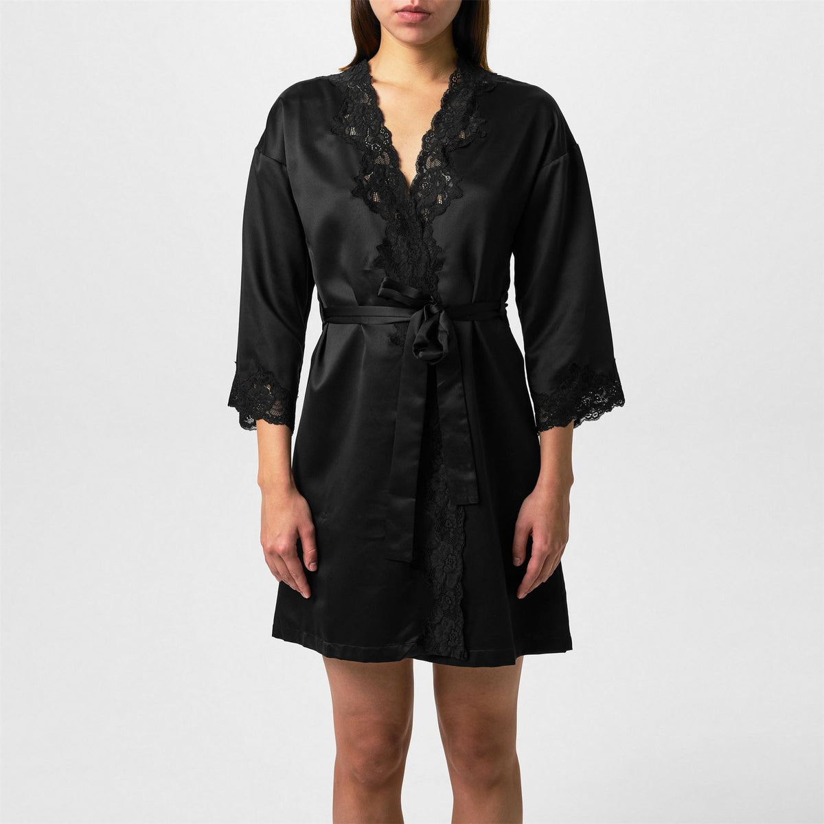 Lauren by Ralph Lauren Lace Trimmed Satin Dressing Gown