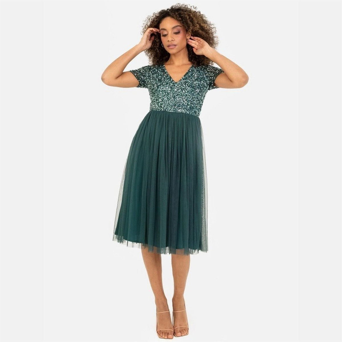 Maya Deluxe De Halter Neck Sleeveless Midi Babydoll Dress