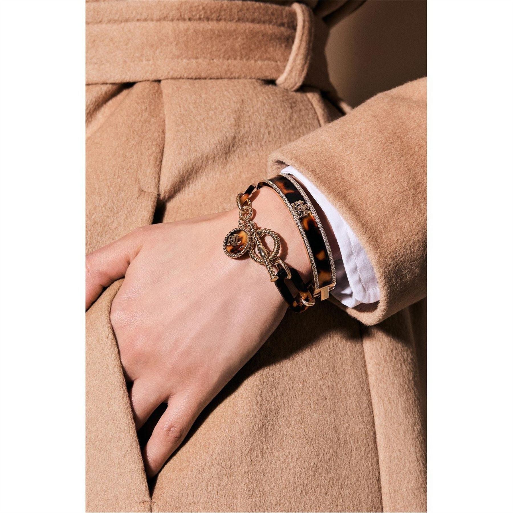 Ralph Lauren Tortoise  And  Gold Logo Flex Bracelet