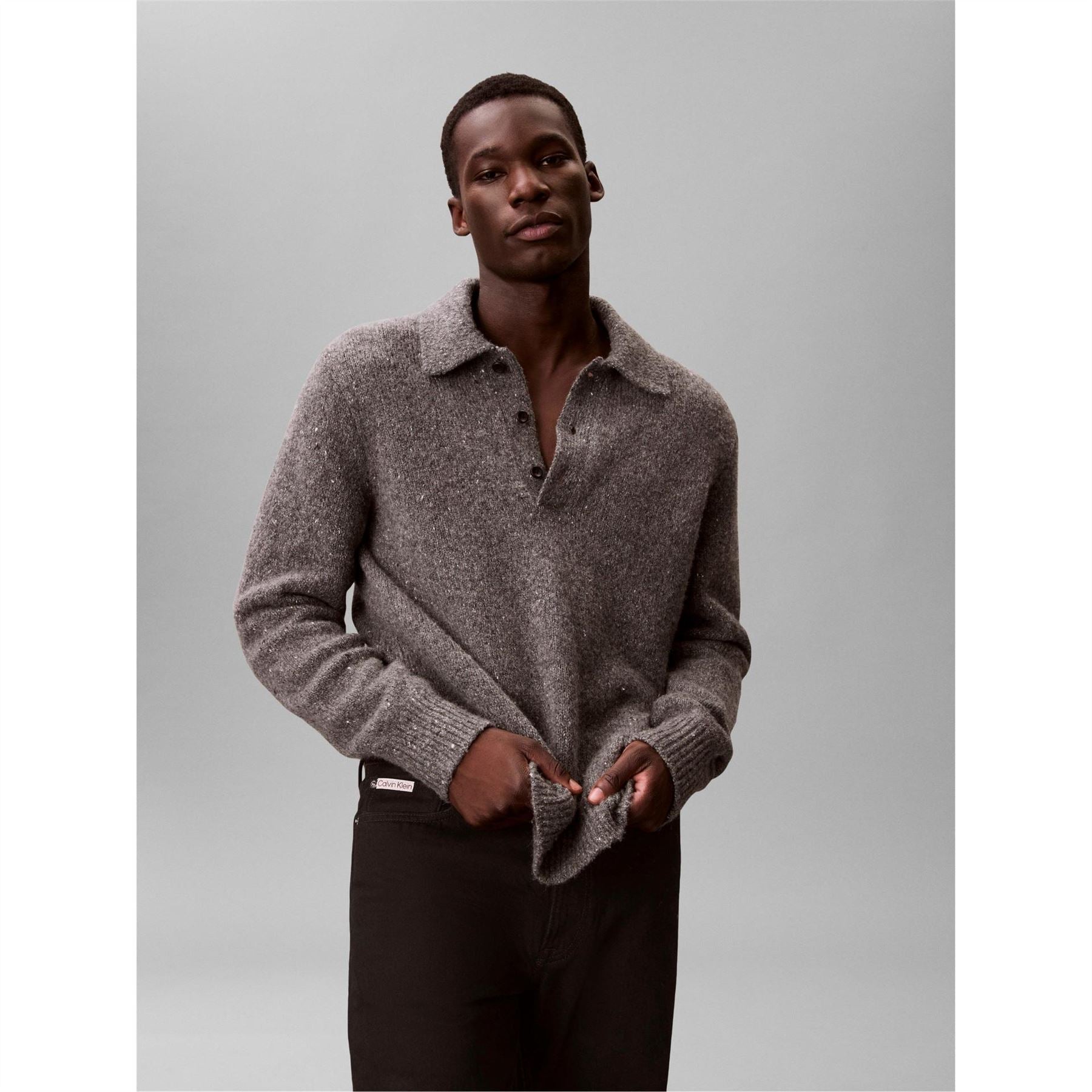 Calvin Klein Jeans Collared Neck Long Sleeve Polo Knit Sweater