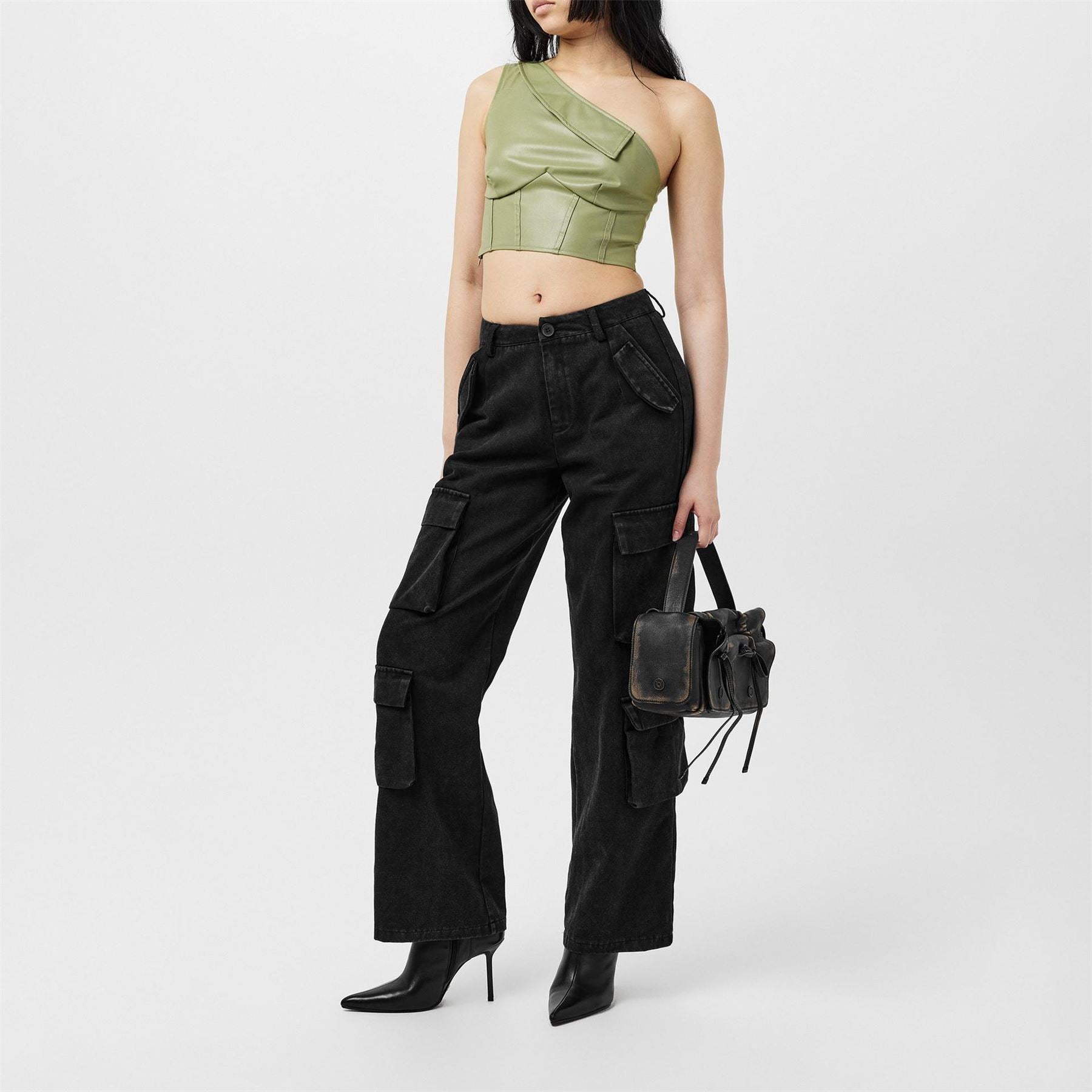 Missy Empire Over Corset Detail Faux Leather Top