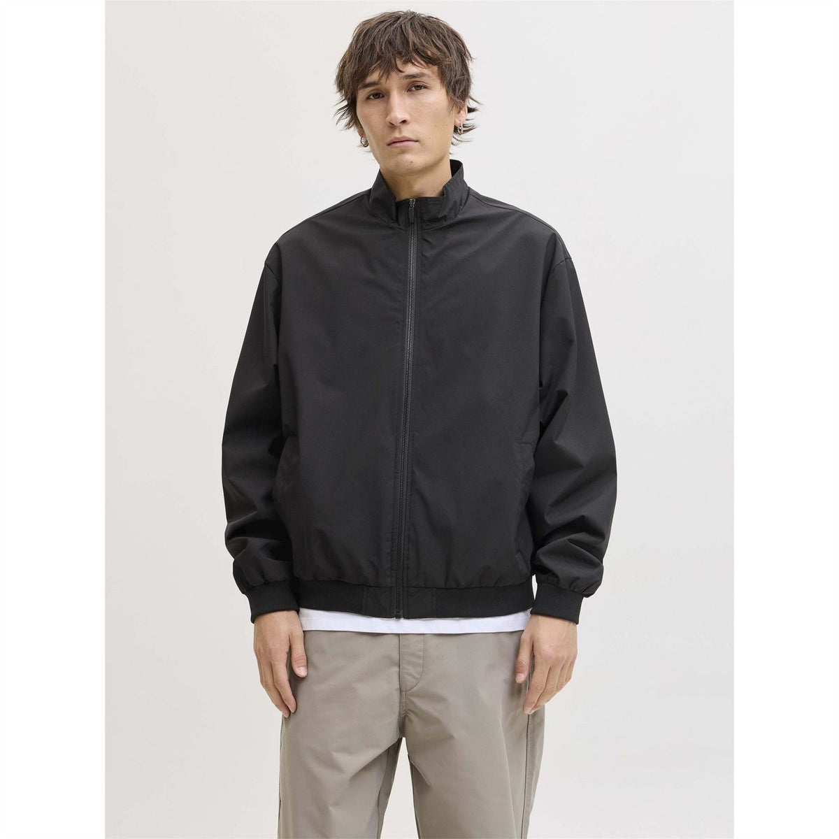Jack and Jones Two-Way Zipper Ribbed Cuff Solid Bomber Jacket