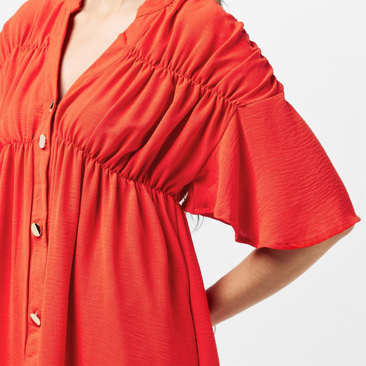 AX Paris Orange Button Up Ruched Detail Smock Dress