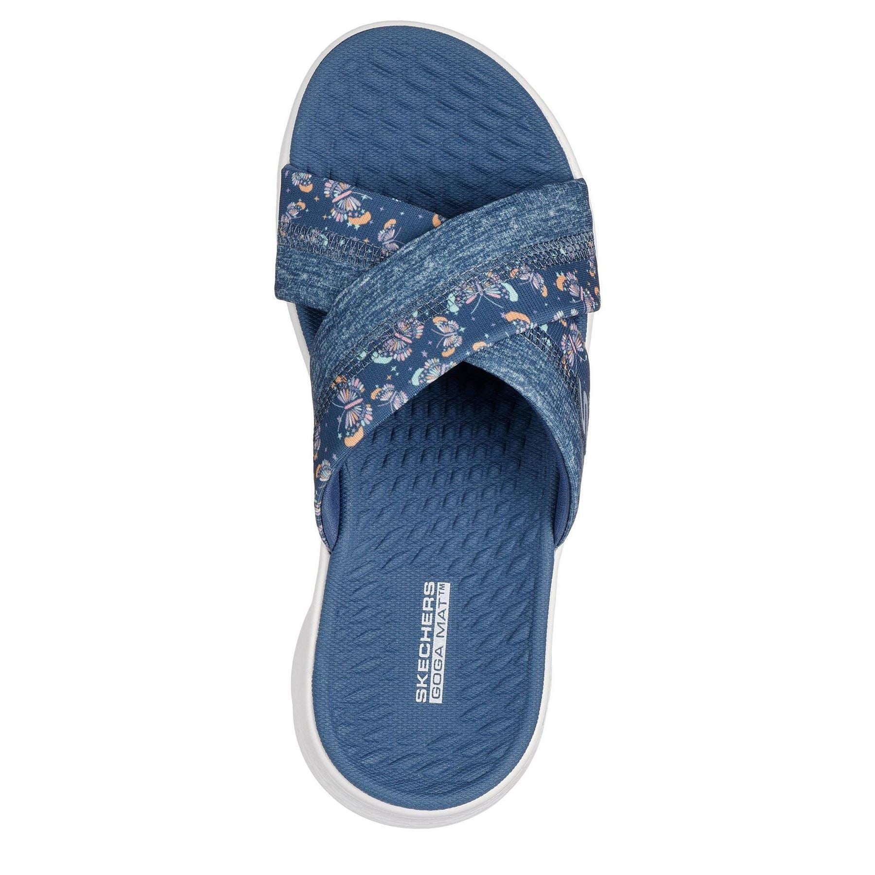 Skechers Womens Butterfly Print Memory Foam Straps Flat Sandals