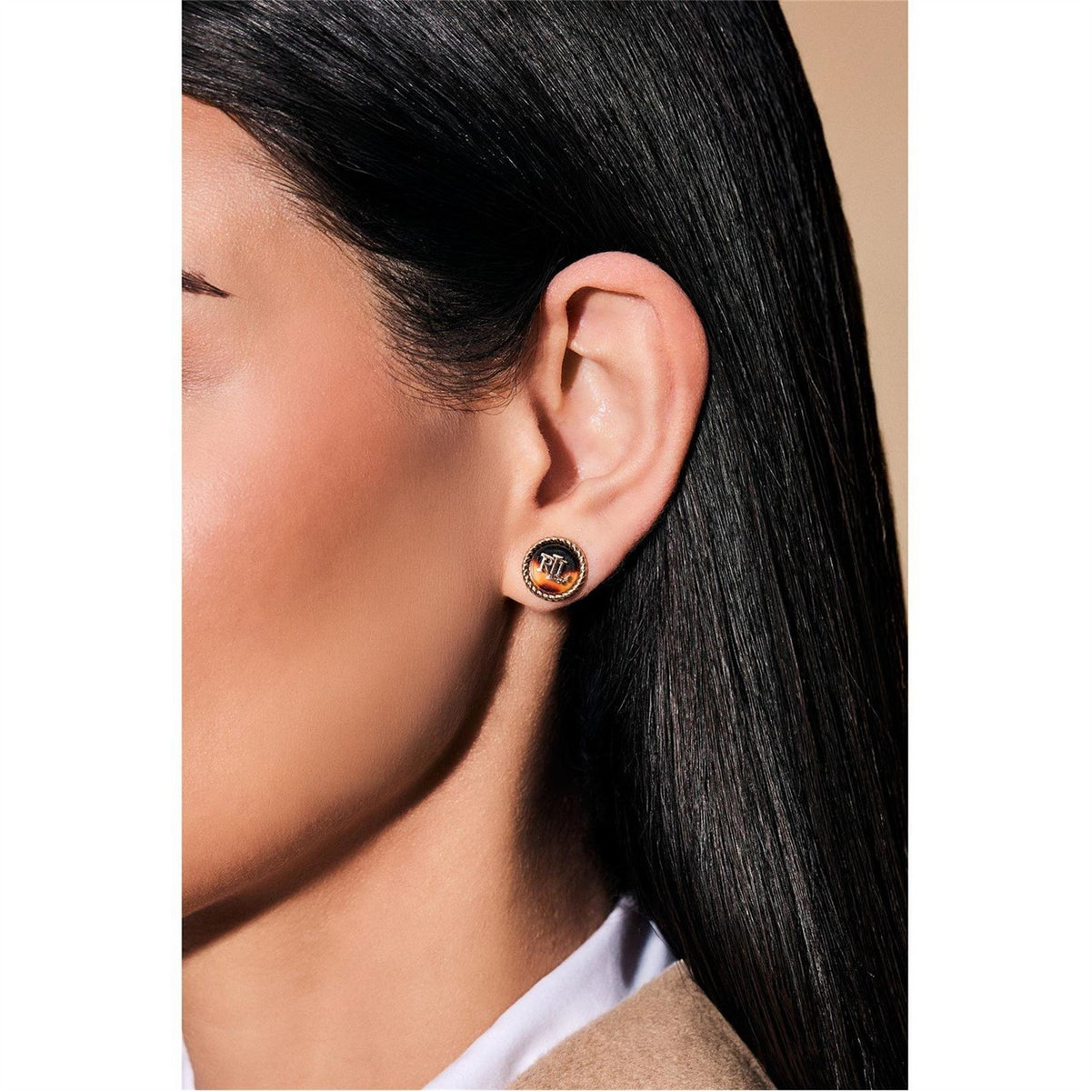 Lauren by Ralph Lauren Ralph Lauren Tortoise  And  Gold Logo Stud Earrings