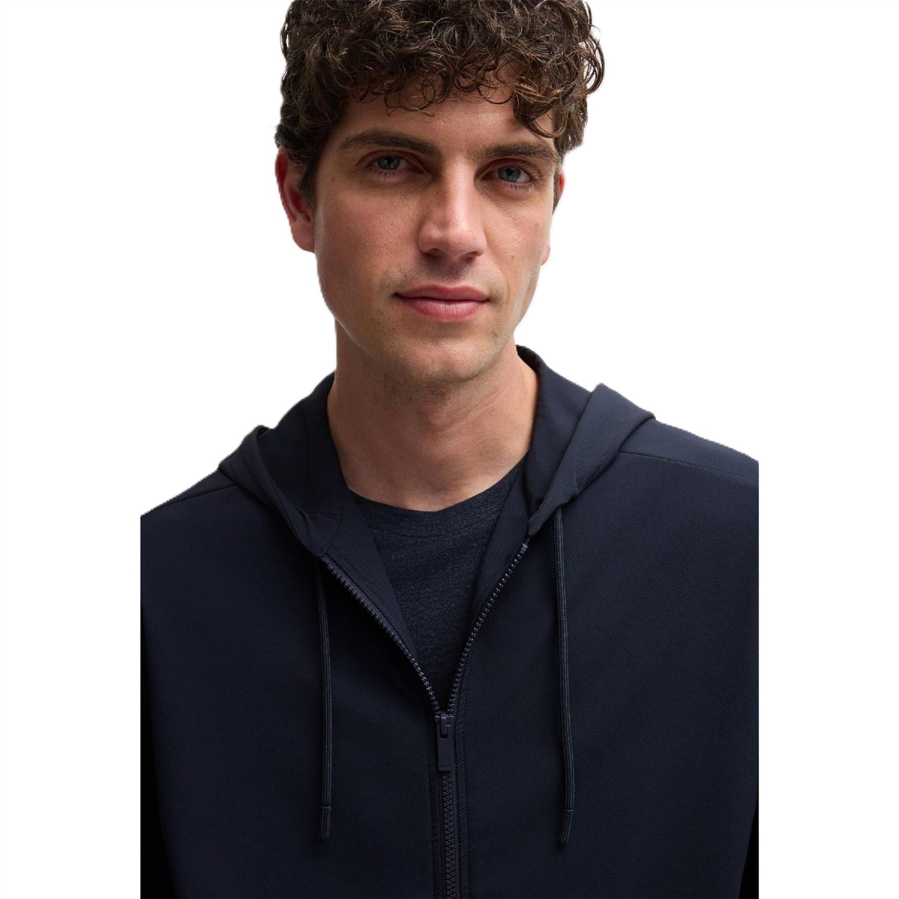 Boss Olson Hooded Drawstring Solid Patterned Ribbed Cuff Jacket