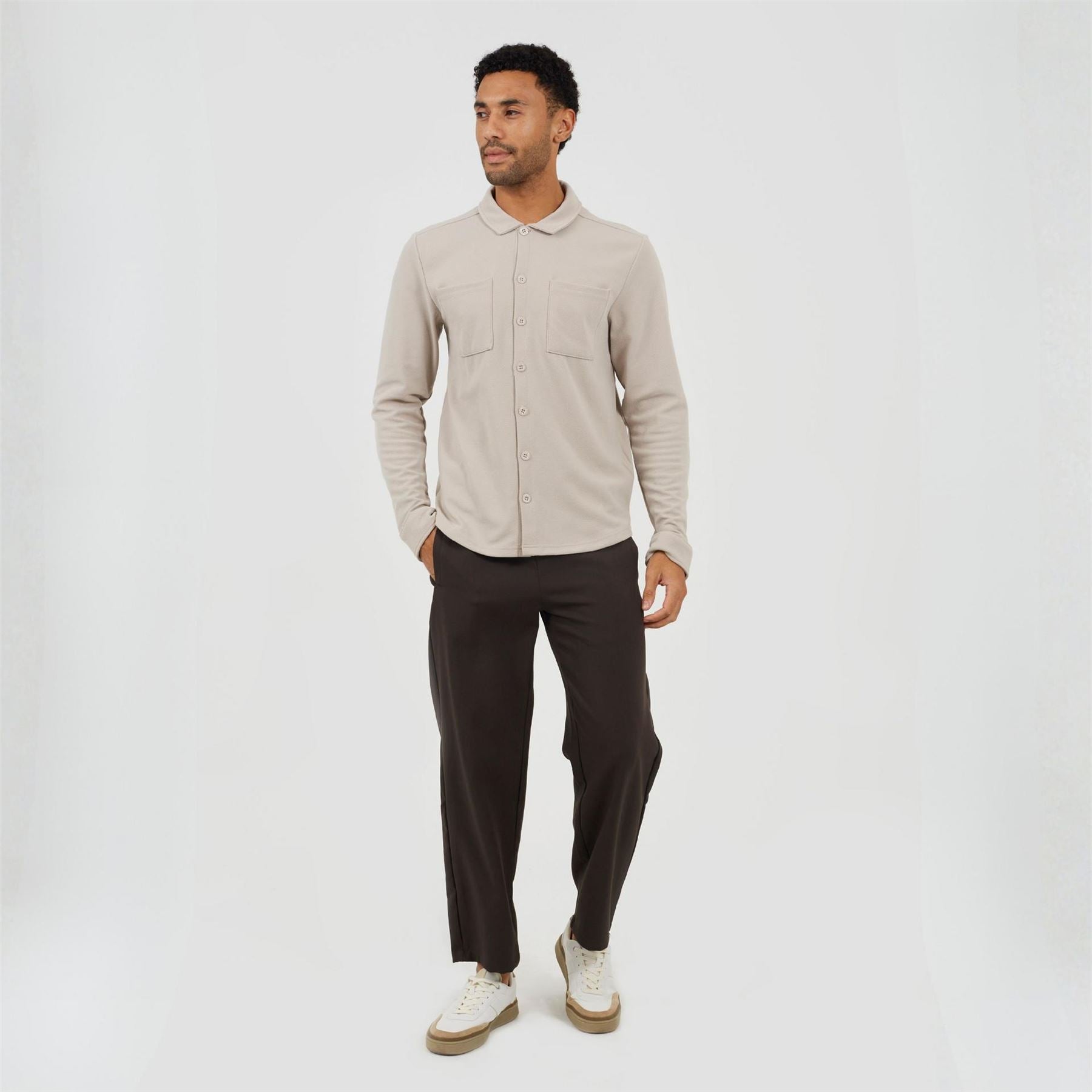Brave Soul Mens Light Sand Fuve Button Long Sleeve Shirt