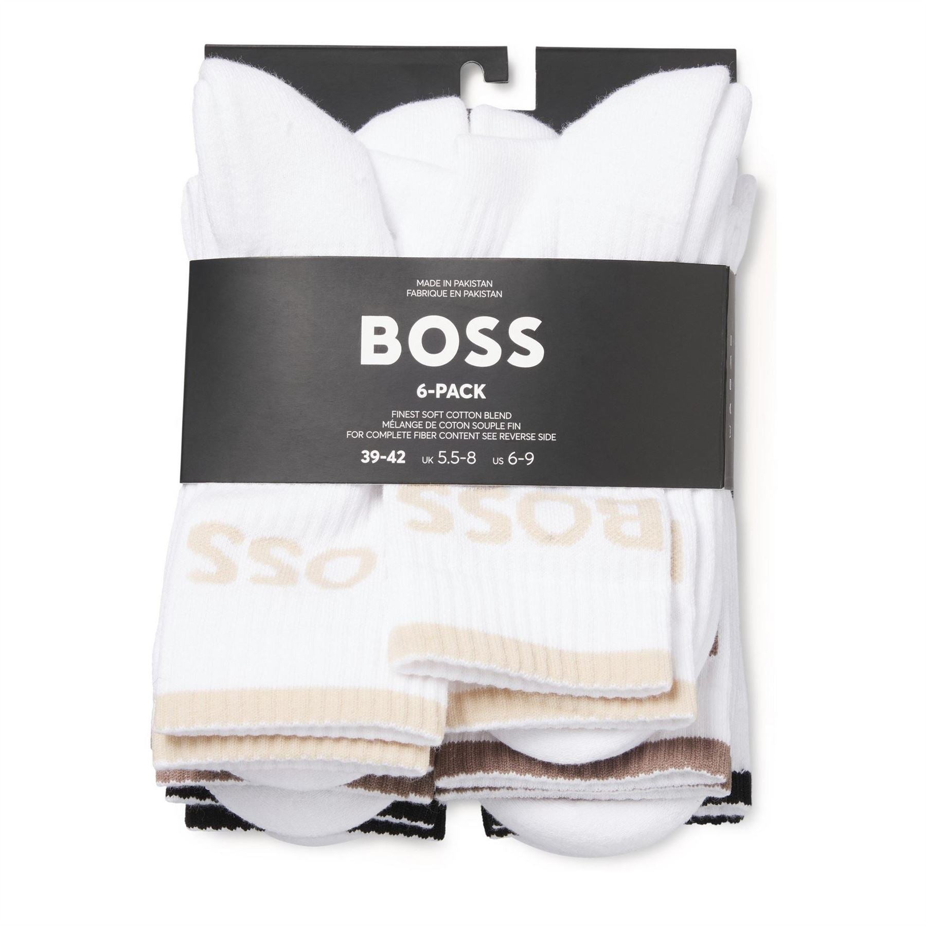 Boss 6 Pack Stripe Lettering Crew Socks