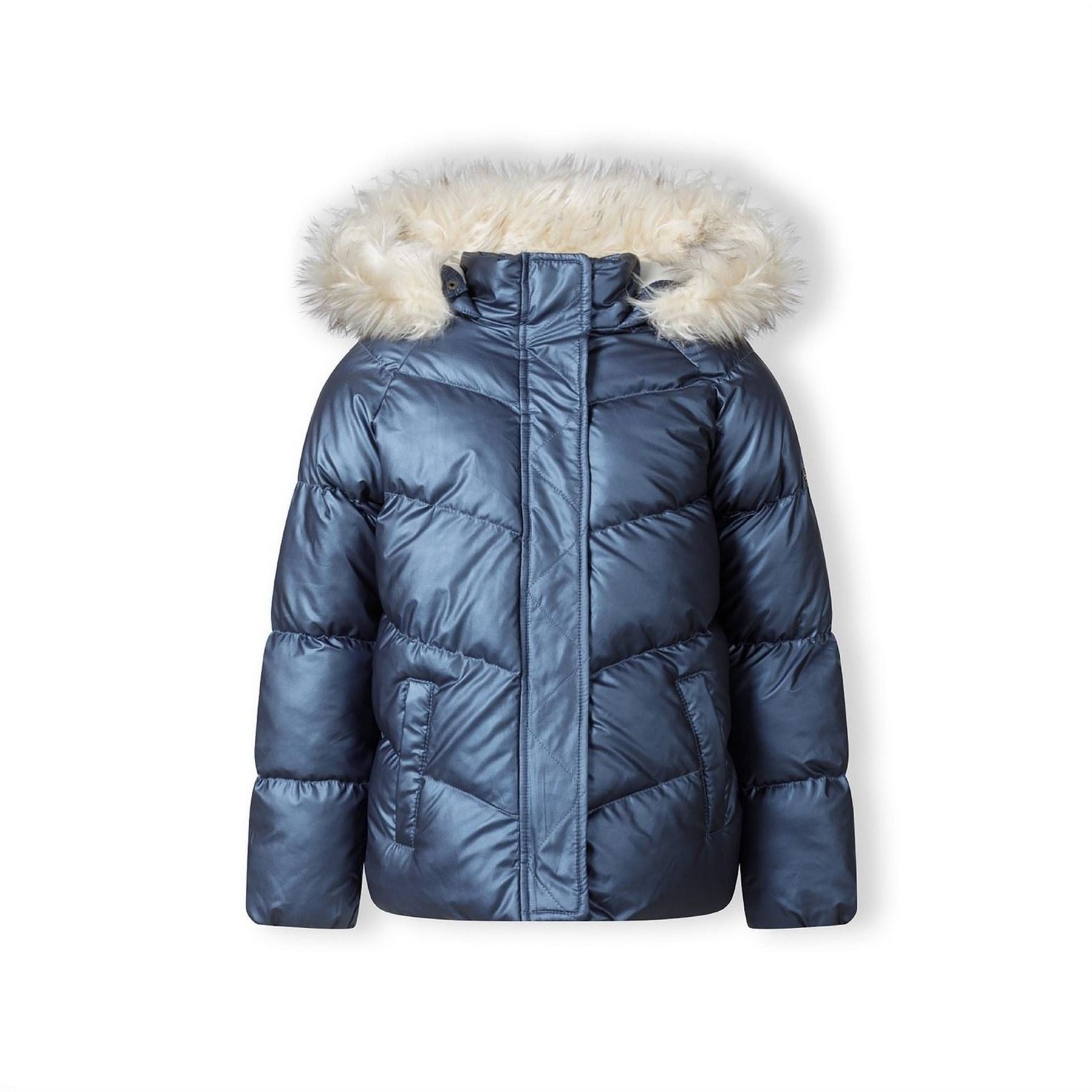 Minoti Girls Padded Jacket Faux Fur Lining Navy