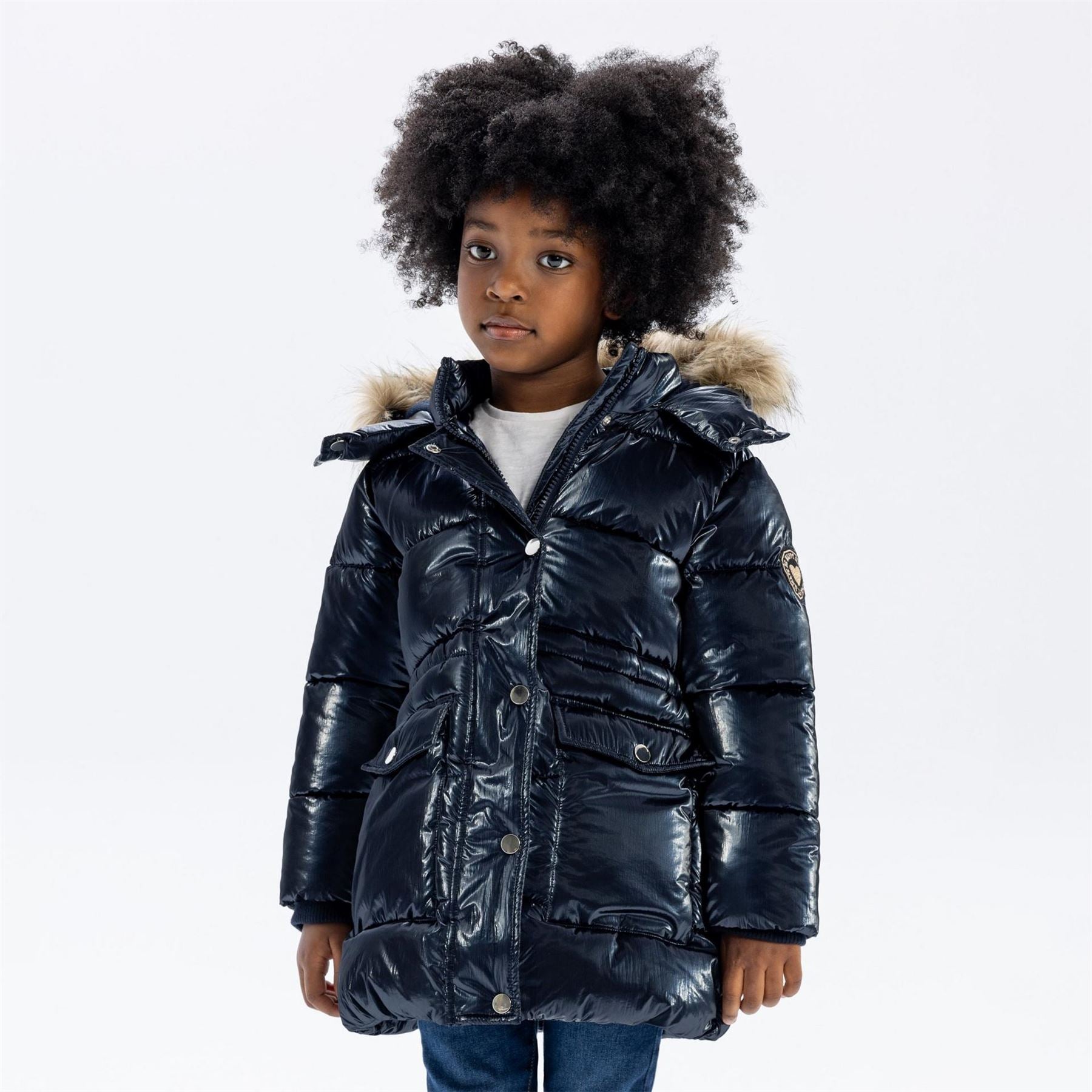 Minoti Girls Midi Length Padded Jacket Metallic Navy