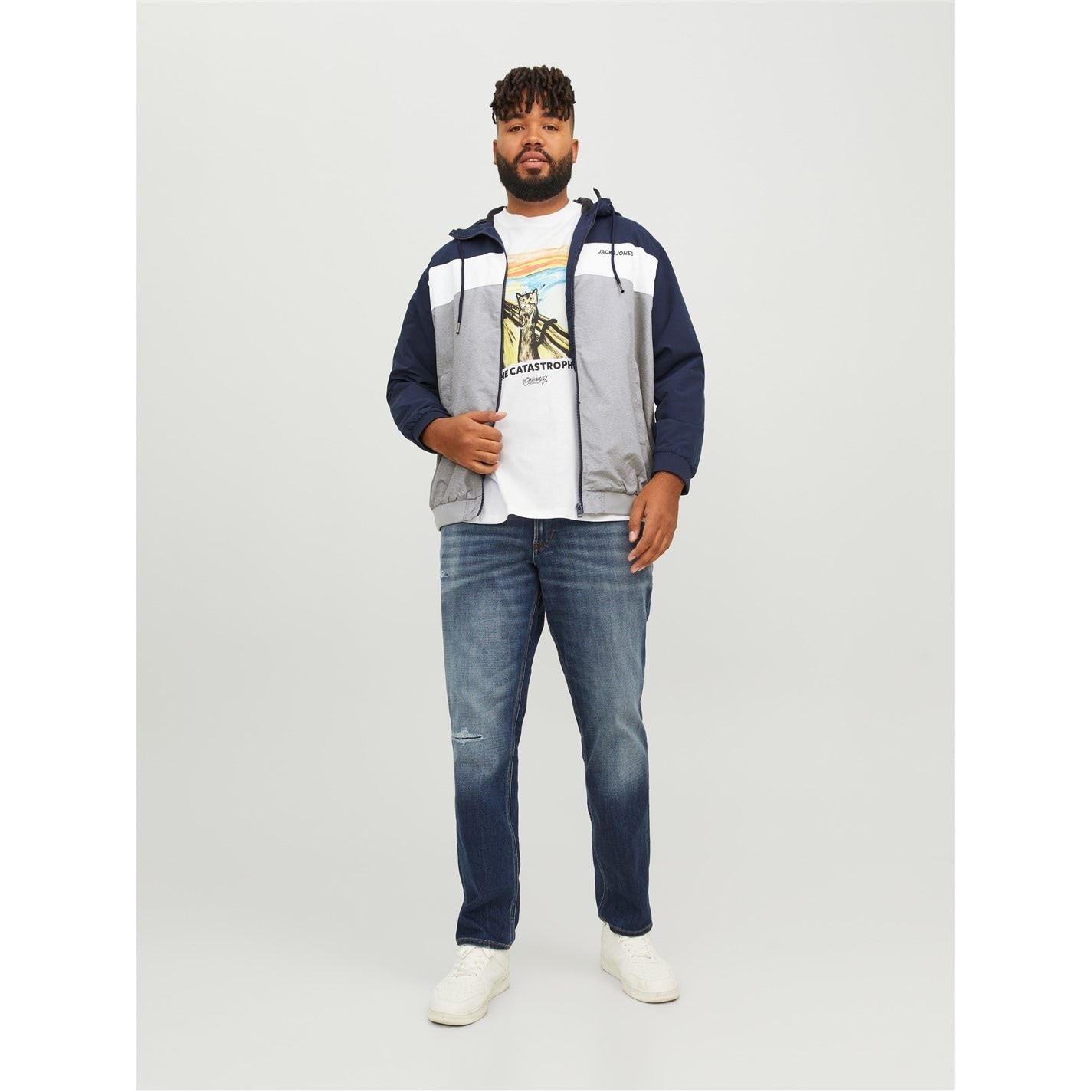 Jack and Jones Hooded Neck Color Block Ribbed Cuff Bomber Jacket