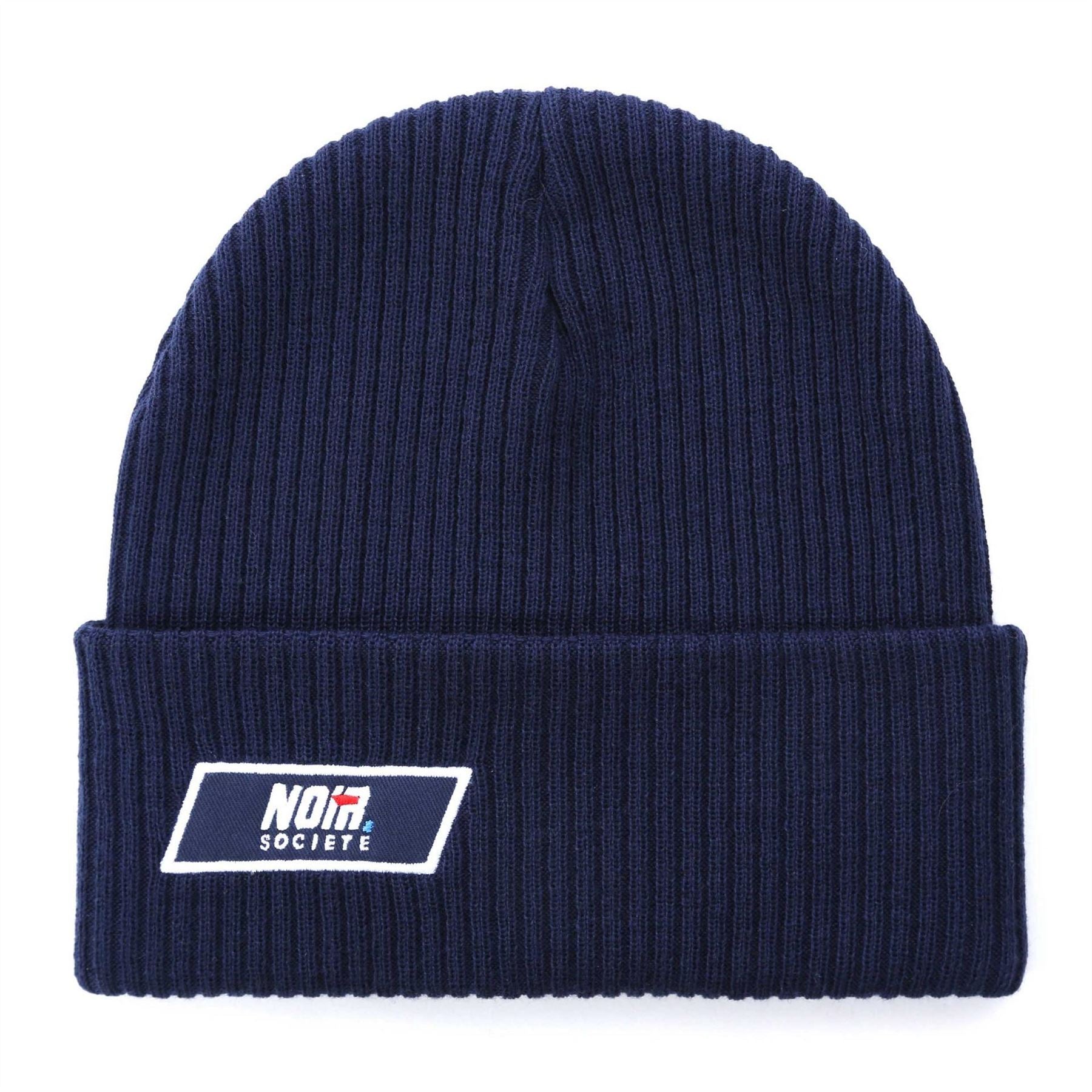 Societe Noir Woven Patch Ribbed Knit Beanie