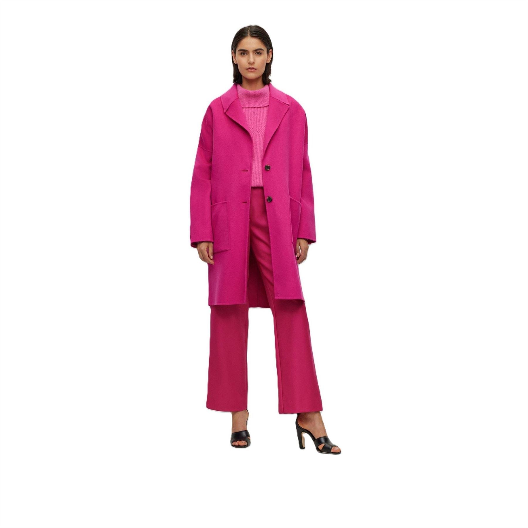 Boss Cattina Solid Patterned Notch Collared Over Coat