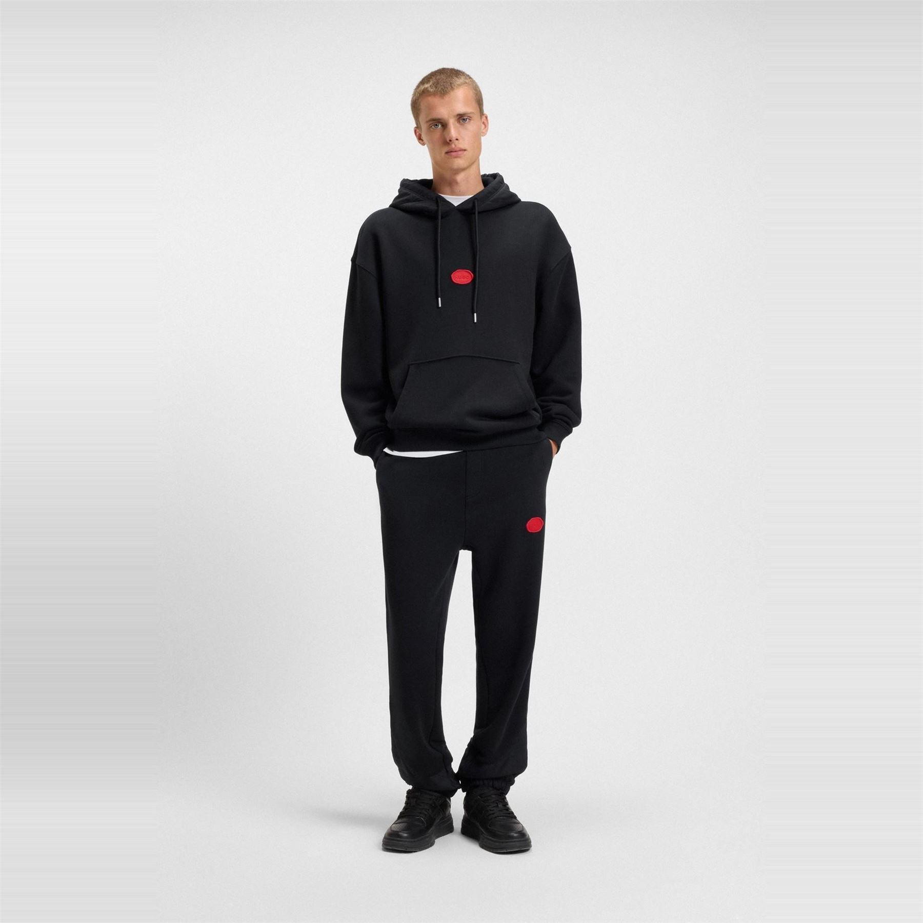 Hugo Hooded Neck Oversize Fit Sweatshirt with Rubber Badge