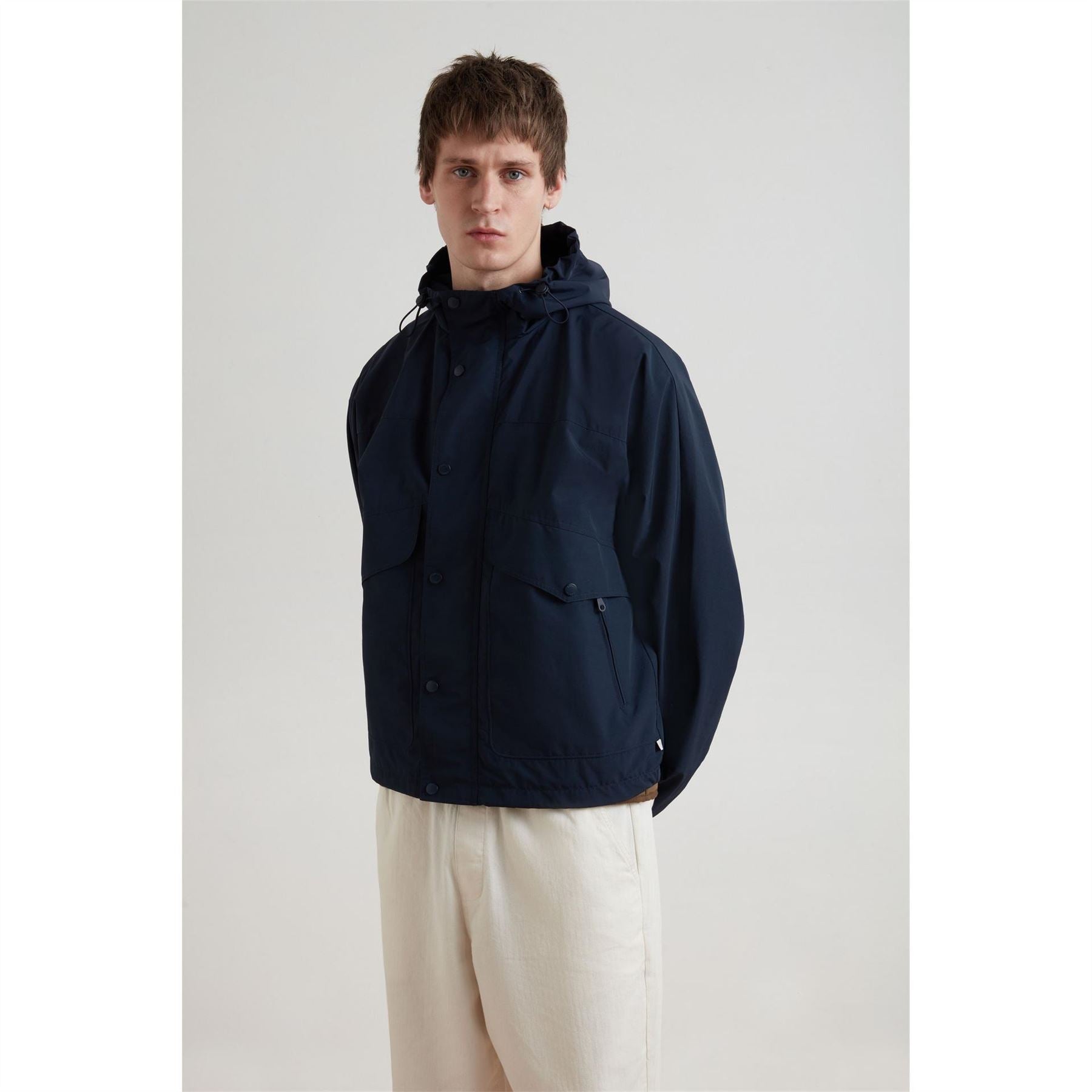Farah Shenley Solid Patterned Hooded Snap Button Windbreaker