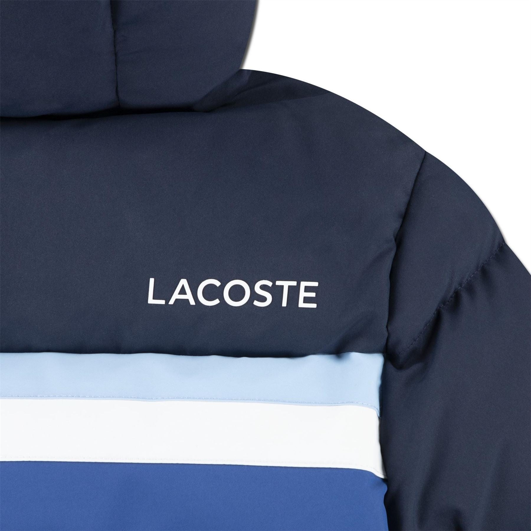 Lacoste Stripe Patterned Hooded Puffer Jacket with Logo