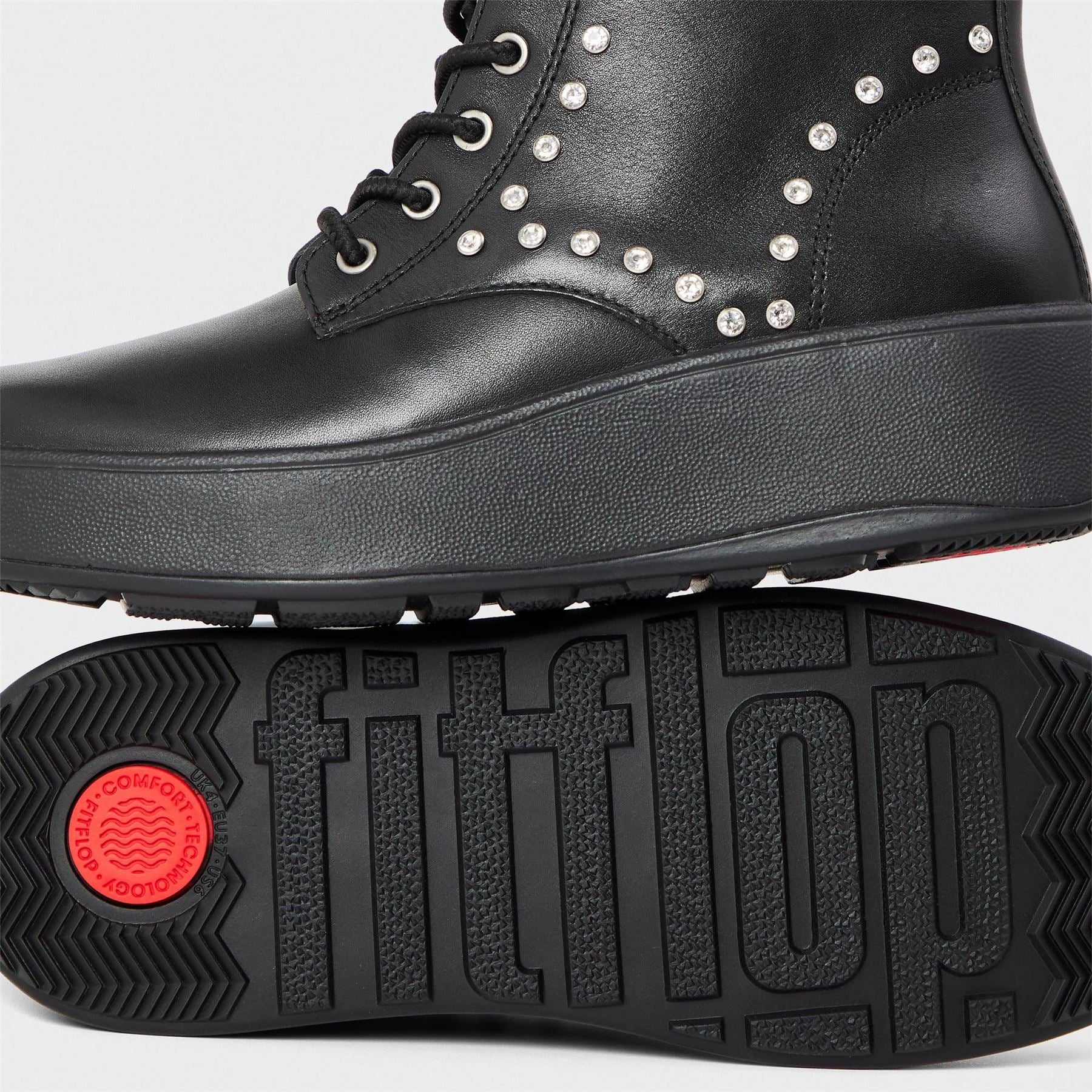 Fitflop Gem Trim Combat Boots with Lace-Up Closure
