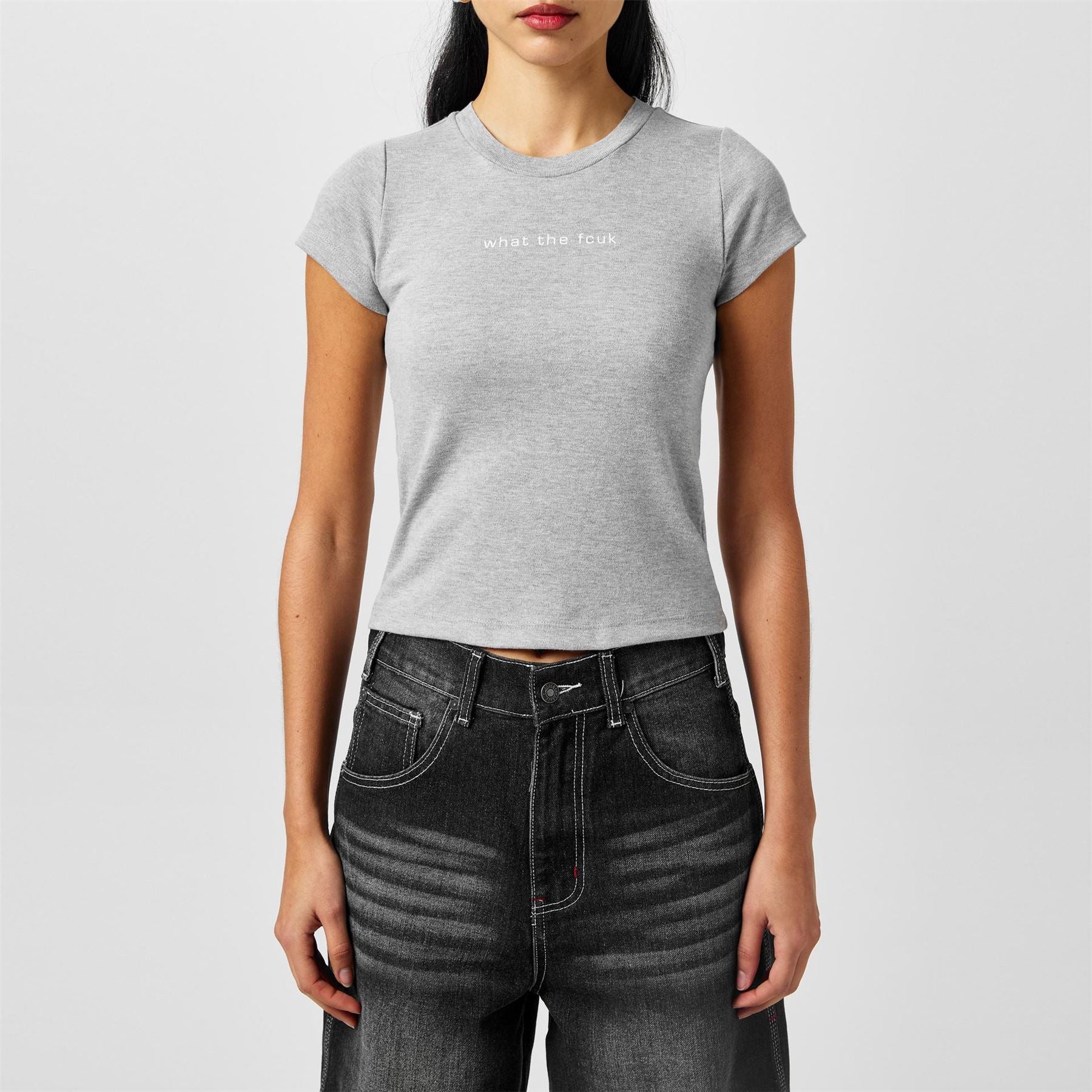 FCUK Cropped Crew Neck Short Sleeve T-Shirt