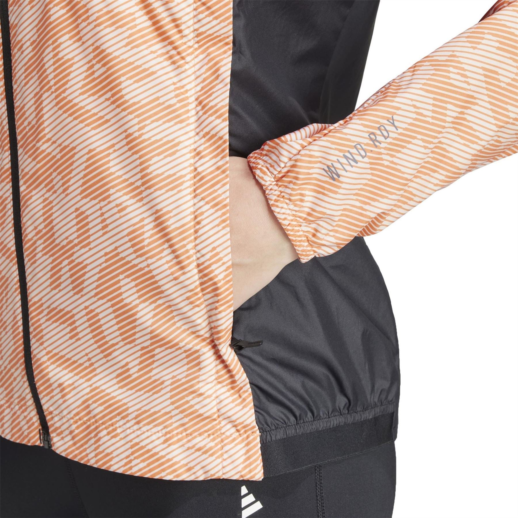 adidas Trail Geometric Patterned Running Jacket with Front Zipper Pocket