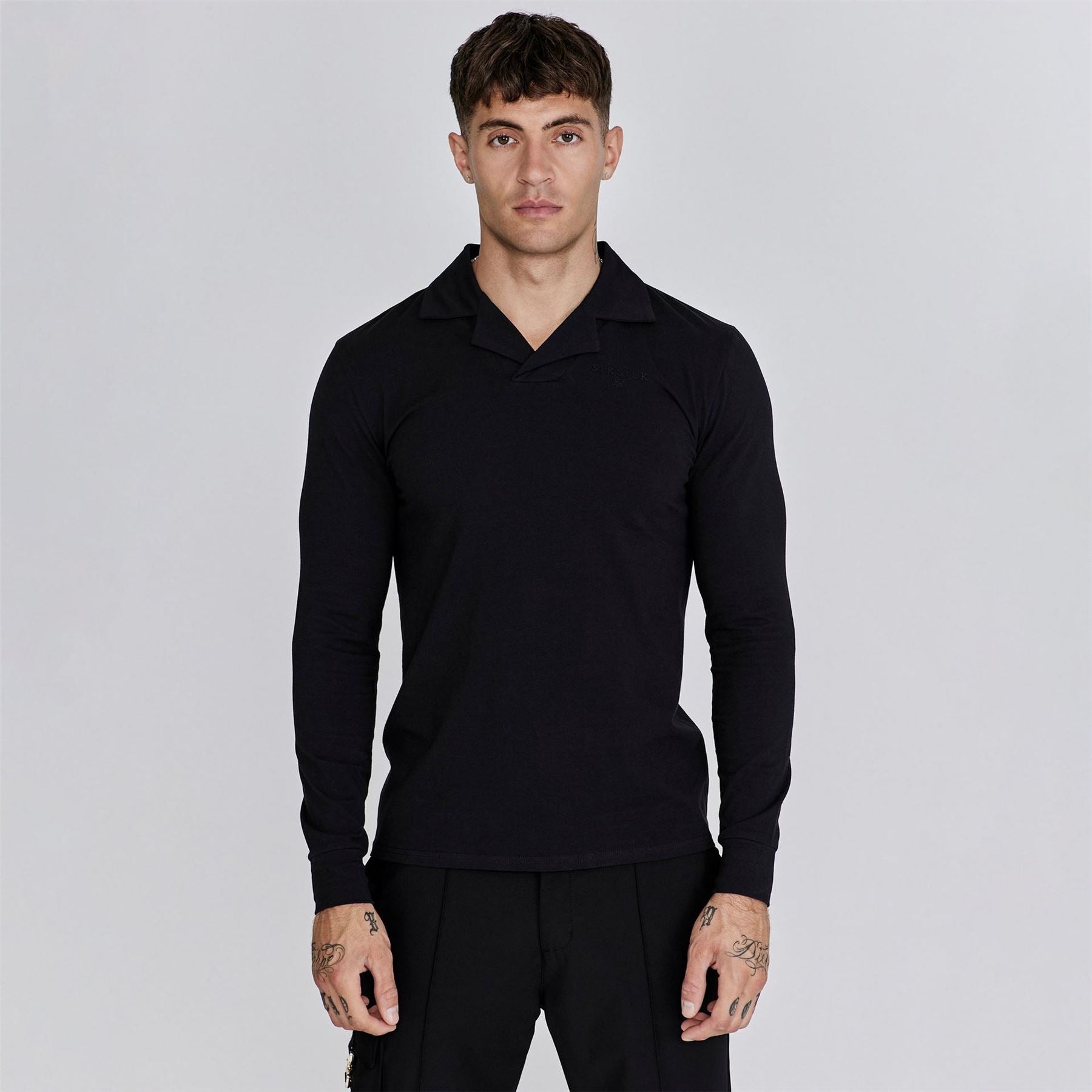 SikSilk Long Sleeve Slim Fit Polo Shirt