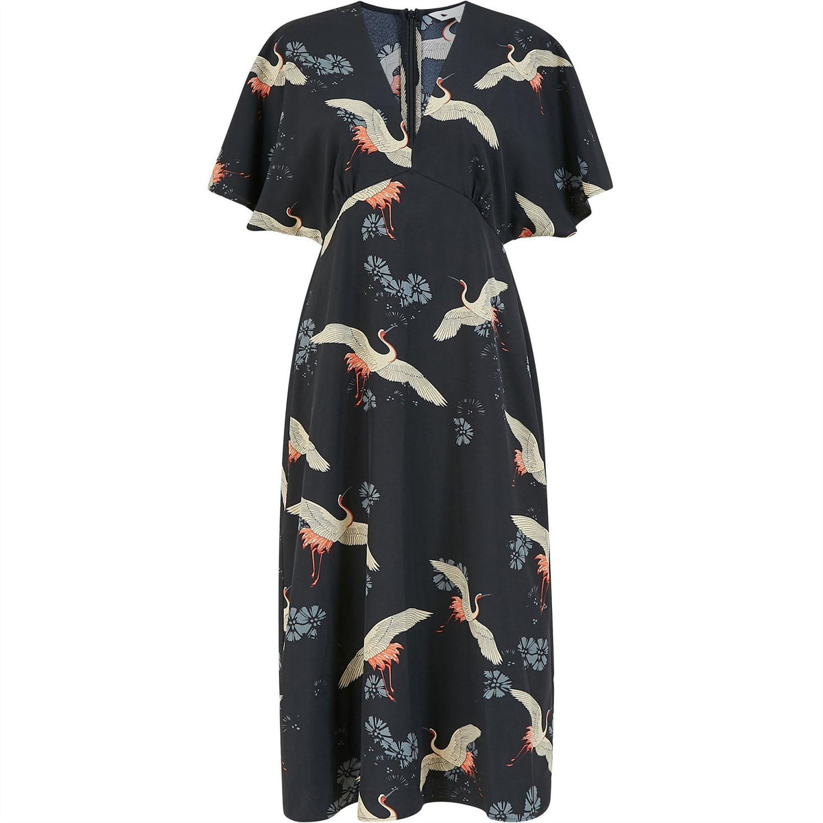 Yumi Crane Print Midi Dress
