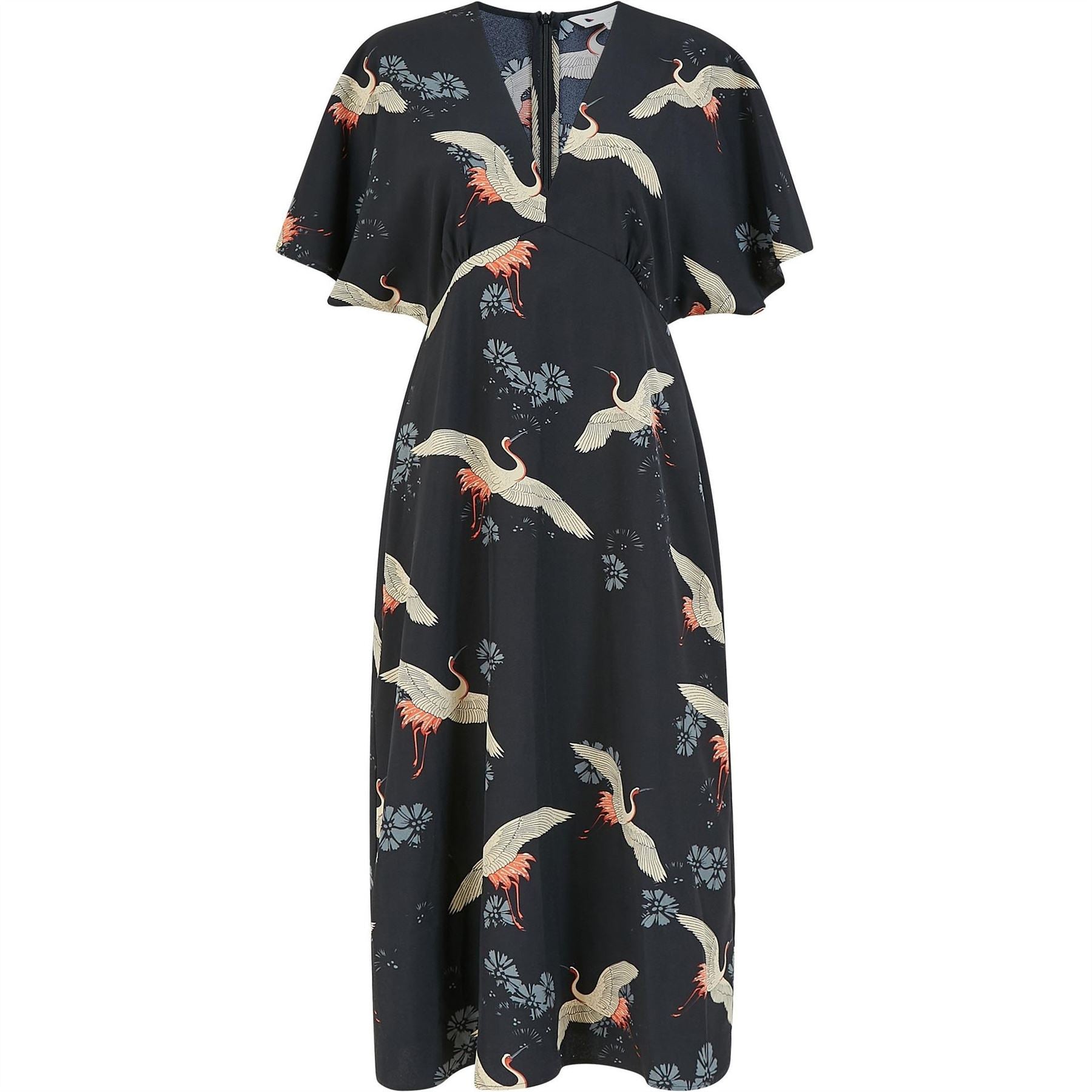 Yumi Crane Print Midi Dress