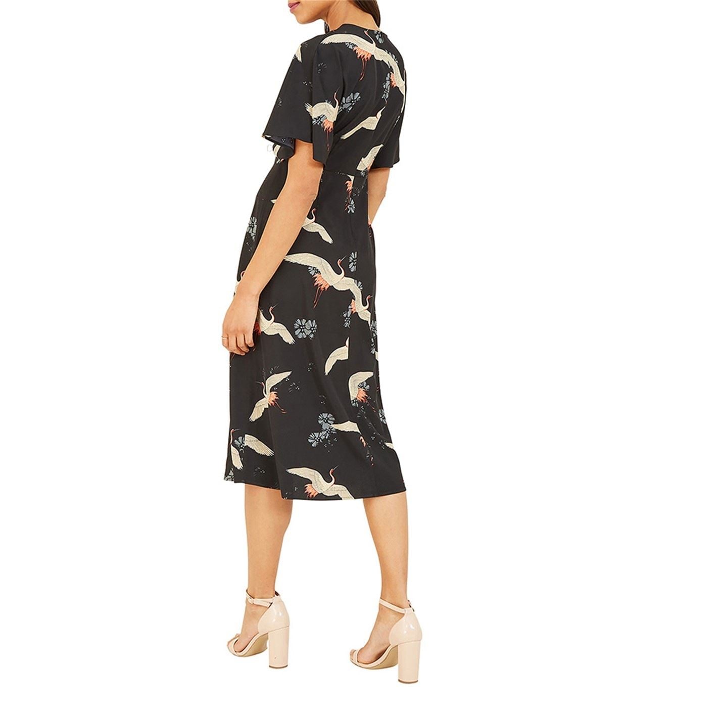Yumi Crane Print Kimono Midi Dress