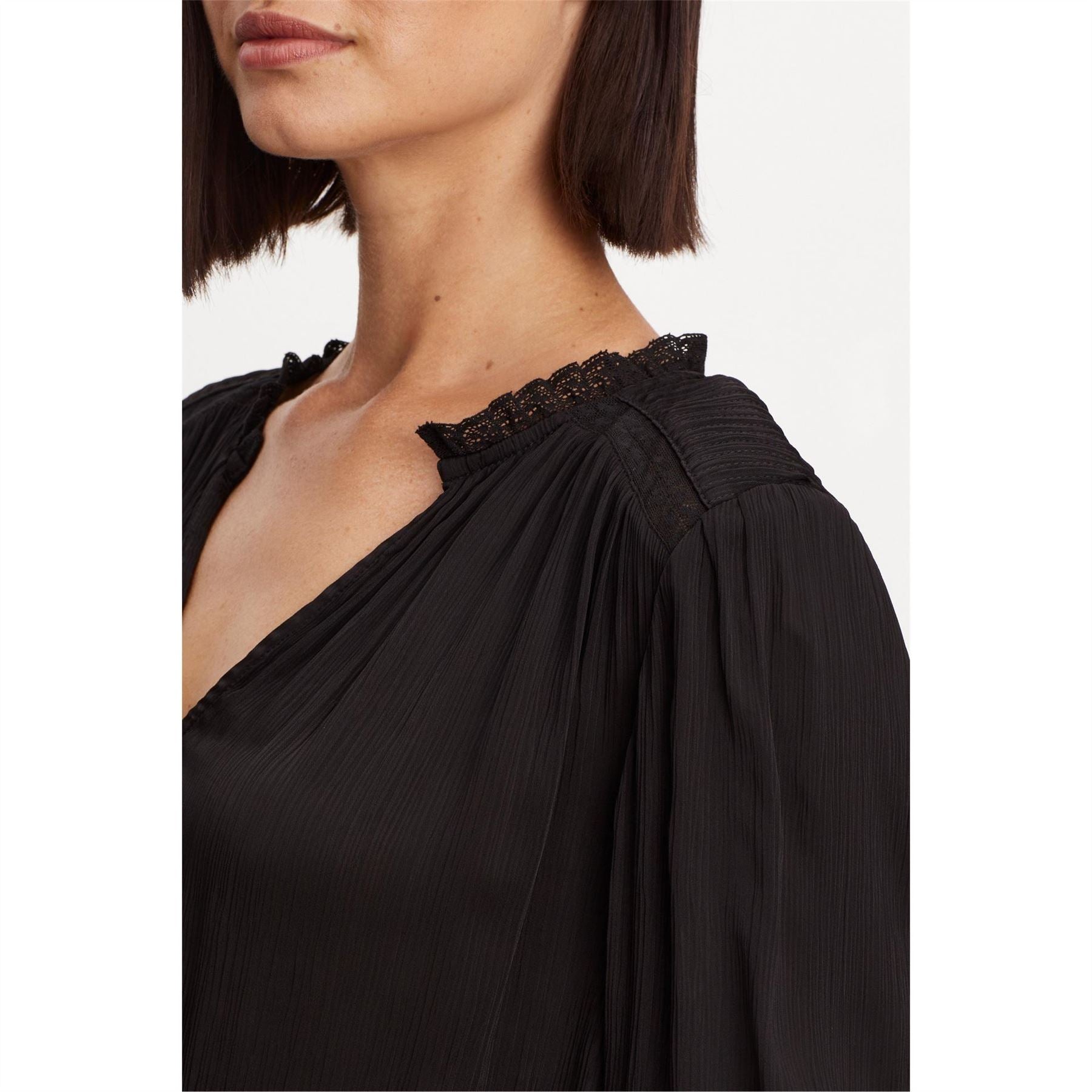 Velvet by Graham and Spencer Lace Detail V-Neck Bishop Sleeve Blouse