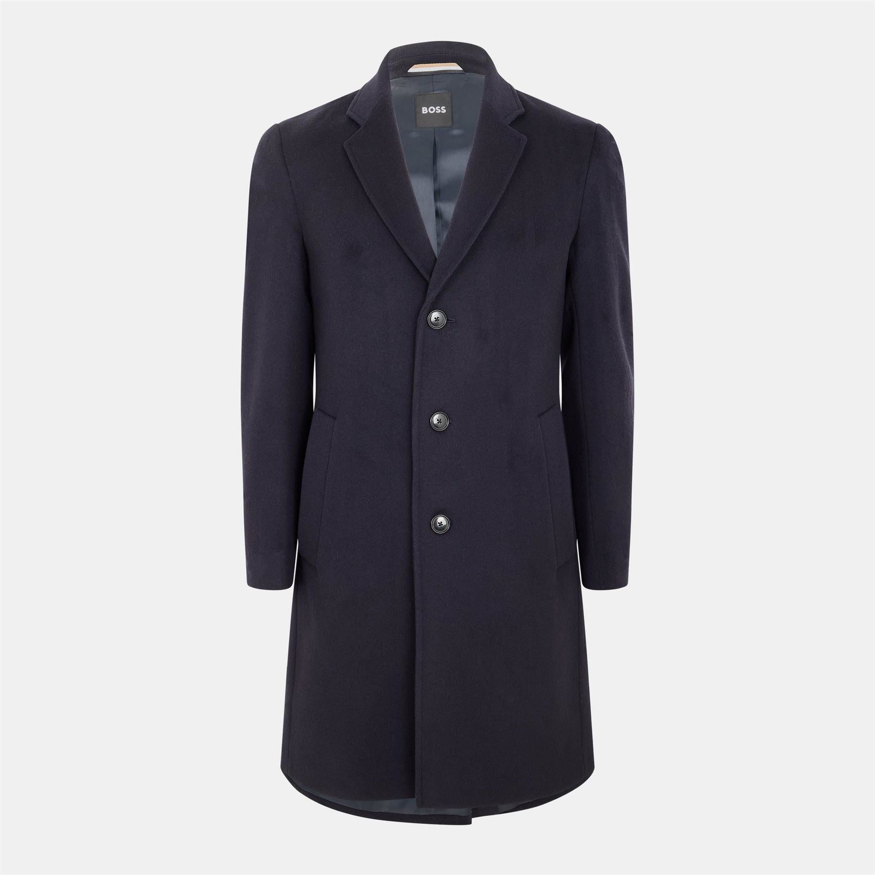 Boss Hyde Solid Patterned Notch Collared Flap Pocket Over Coat