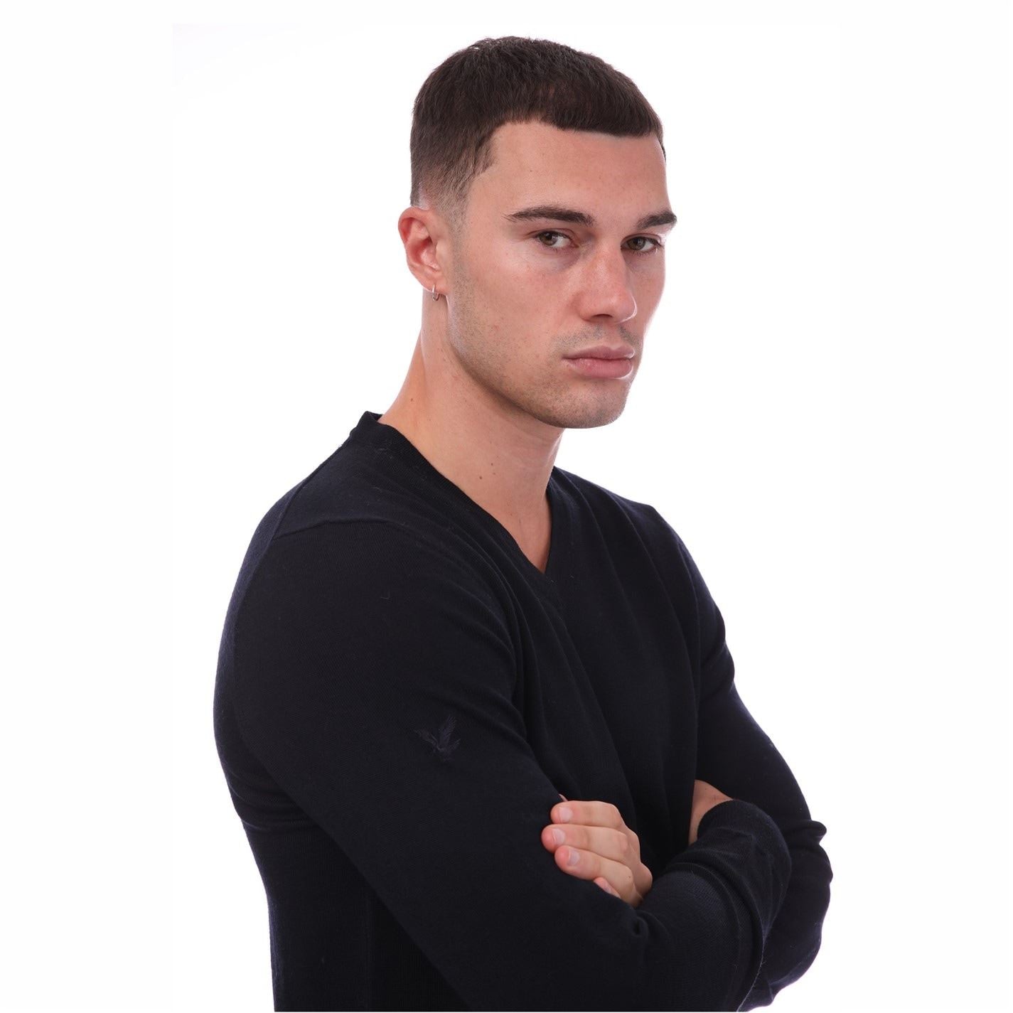 Lyle and Scott V-Neck Tonal Eagle Long Sleeve Sweater