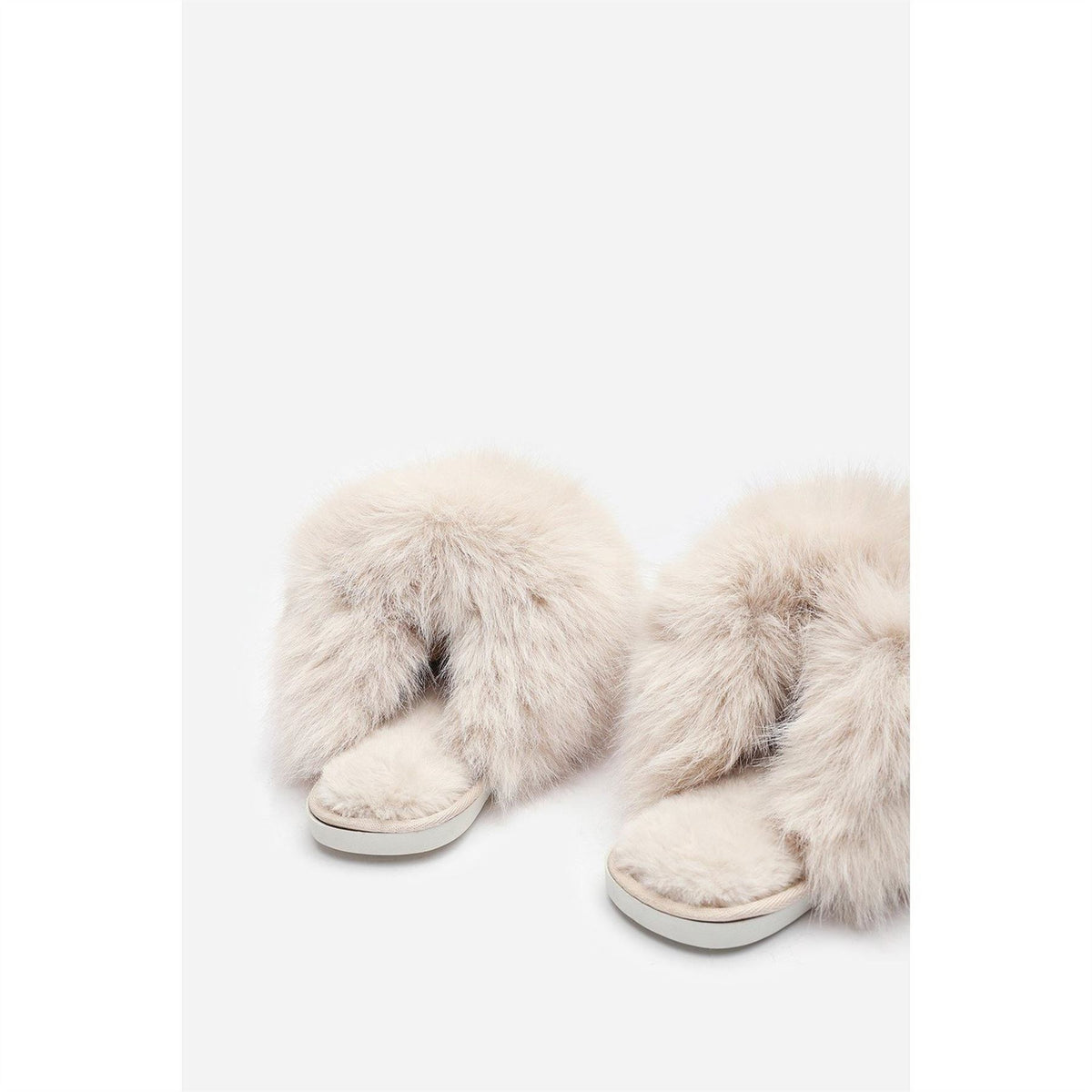 Wheres That From Ultimate Fluffy Beige Faux Fur Mule Slippers