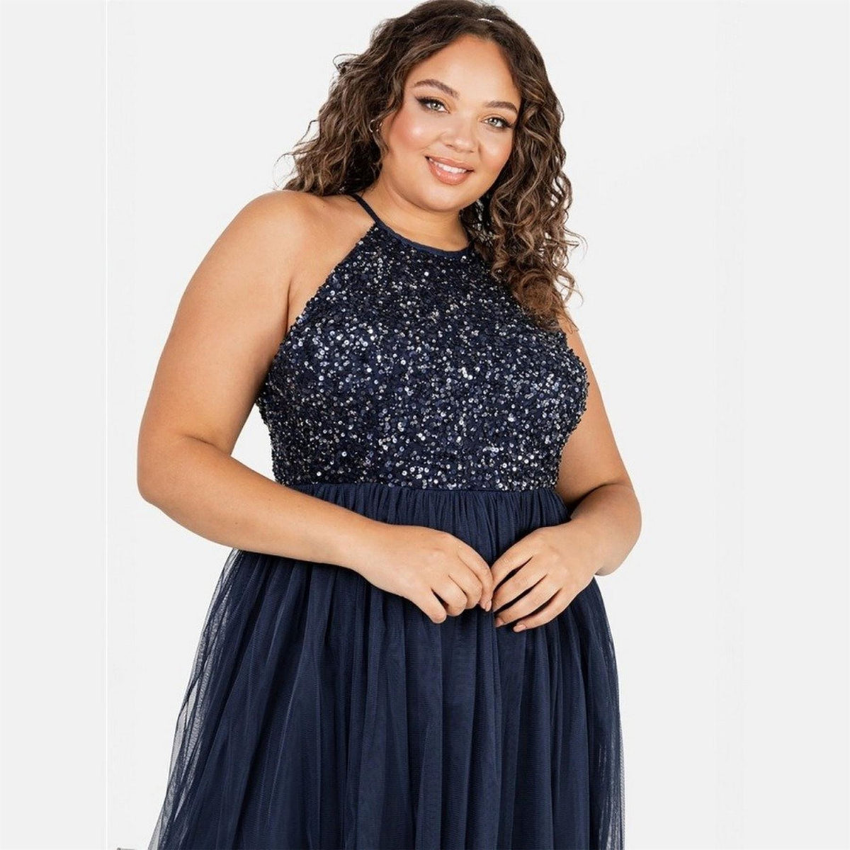 Maya Deluxe De Halter Neck Sleeveless Midi Dress